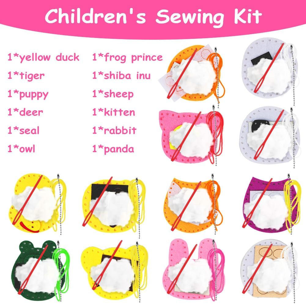 Detalle 2 de Vicloon First Sewing Kit for Kids (12-piece) – cute animal keychain craft set for ages 5–12