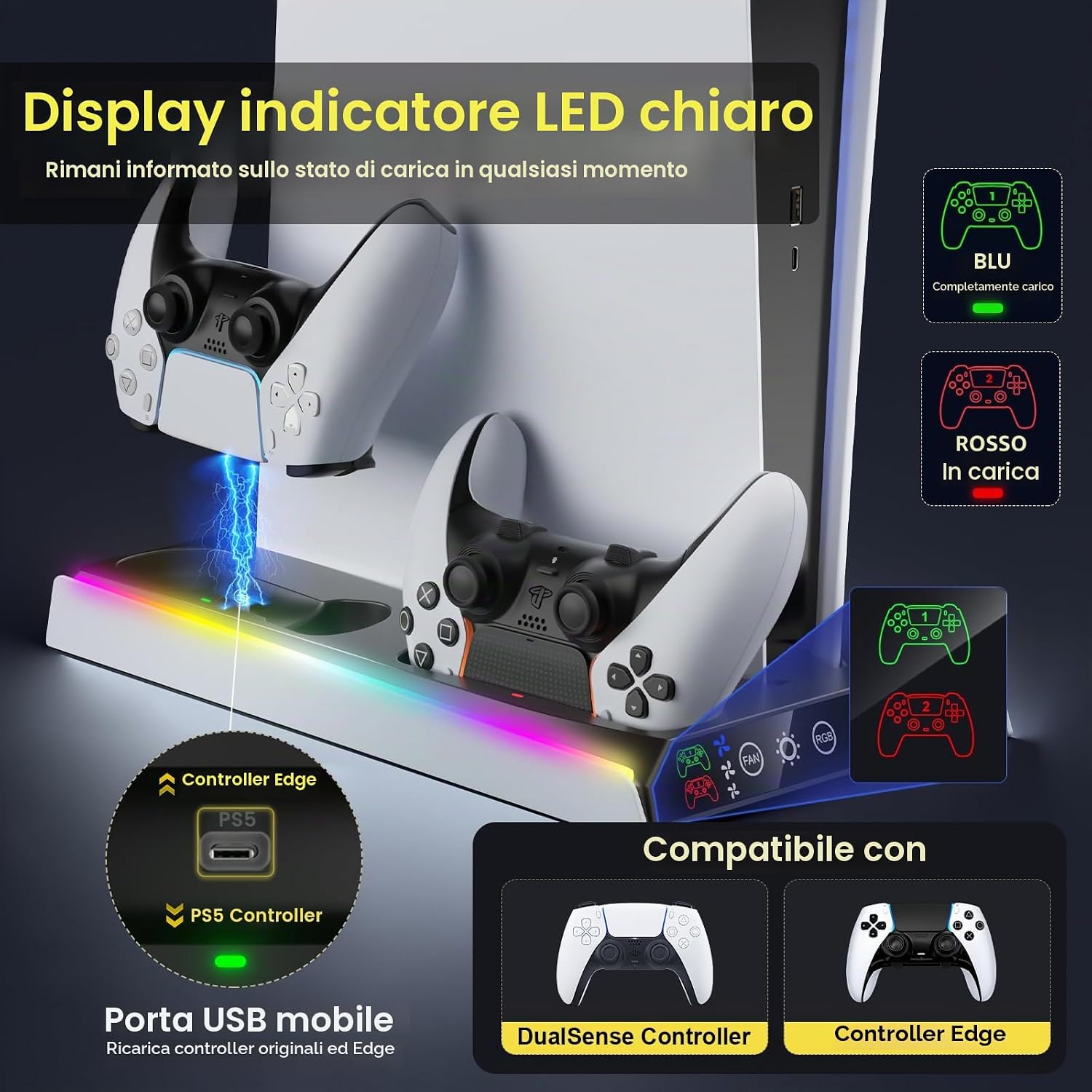 Detalle 2 de Fenolical Supporto PS5 Slim con Ventola 3 livelli
