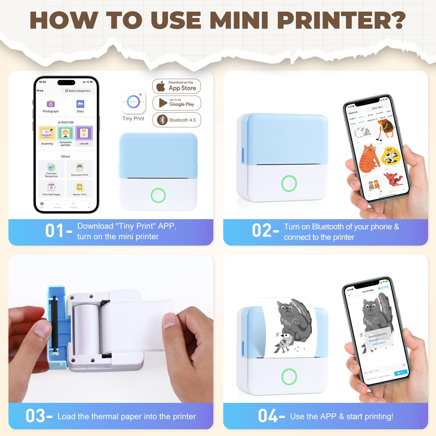 Detalle 2 de PRAOAHEI Mini Drucker 1200 mAh đš