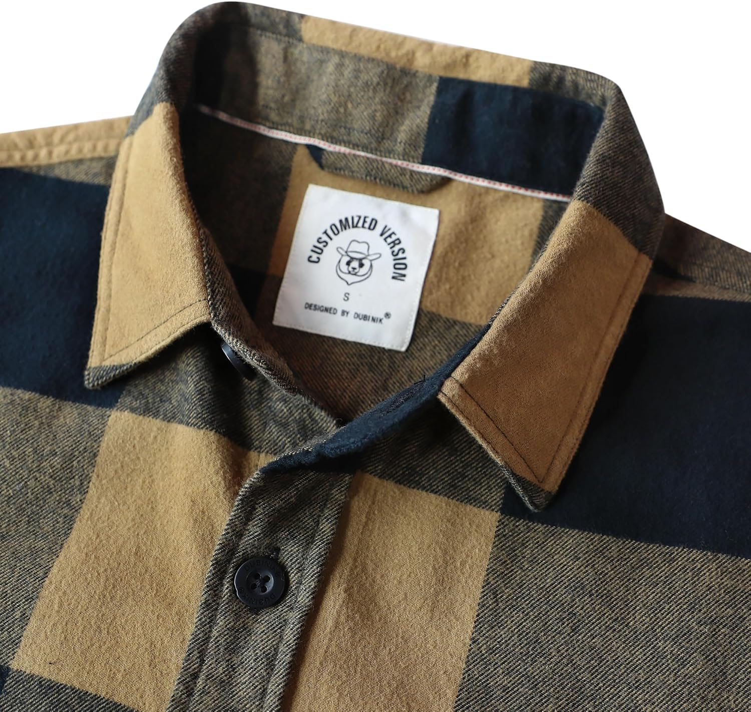 Detalle 2 de Dubinik 6 oz Flanellhemd Herren – kariertes Langarmhemd mit Button-Down, Regular Fit
