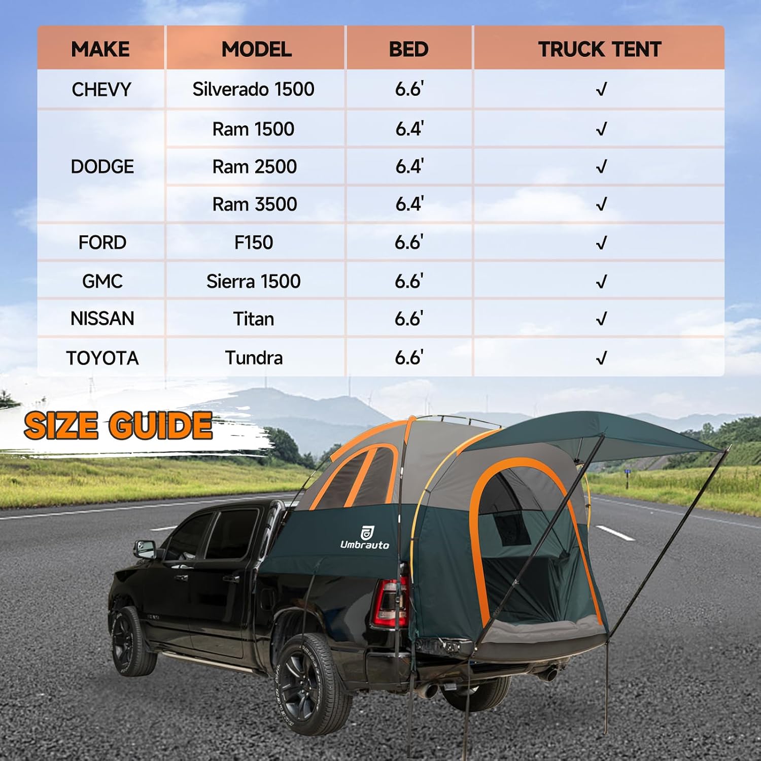 Thumbnail 2 de Umbrauto Truck Bed Tent with Awning (6.4-6.7 ft) — Weatherproof, Easy Setup for 2–3 Sleepers