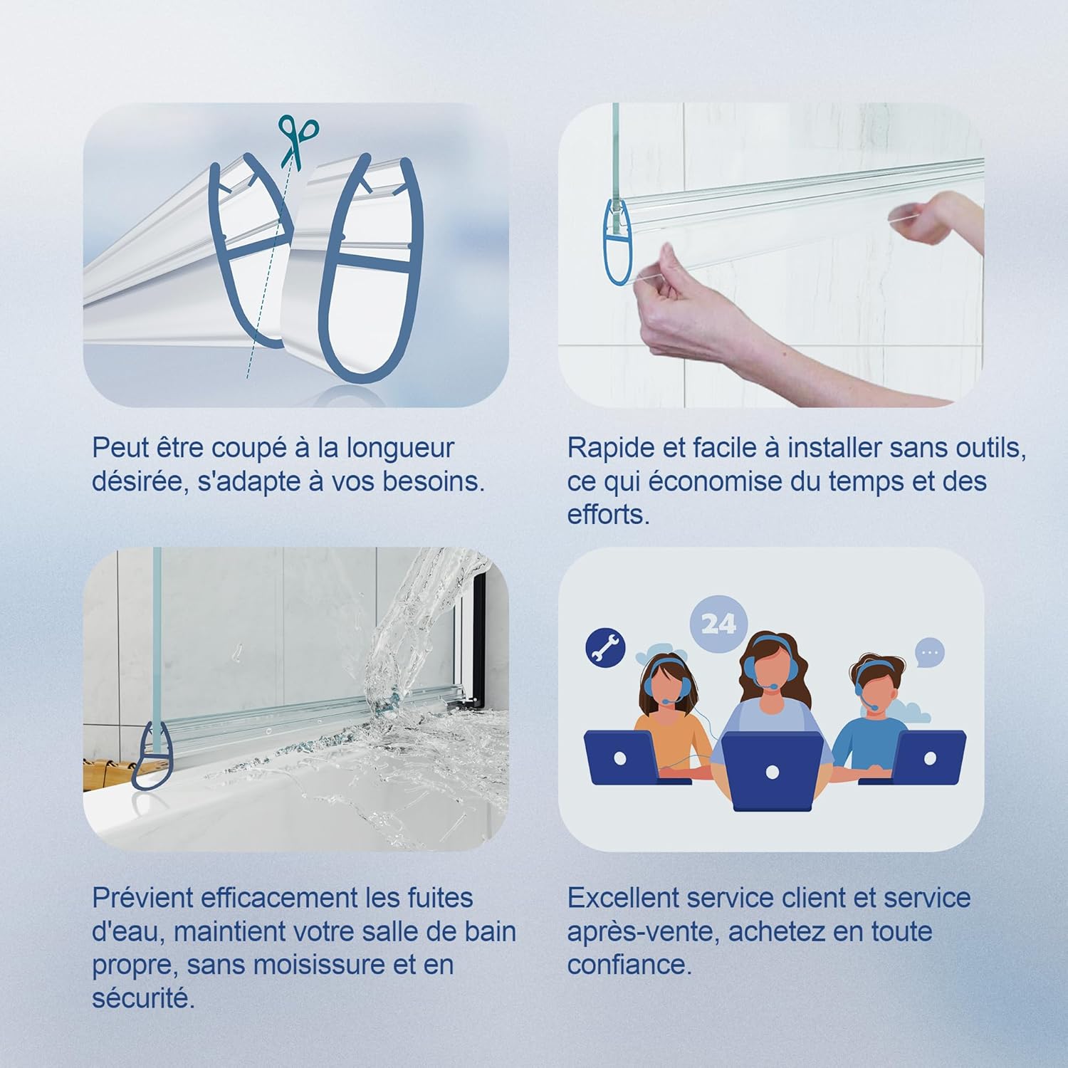 Thumbnail 5 de HNNHOME Bath Shower Screen Door Seal 870 mm pour verre 4‑6 mm