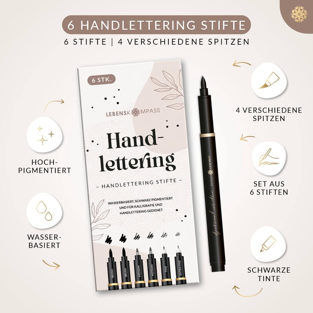 Detalle de LEBENSKOMPASS Handlettering Stifte Set 6 🎨