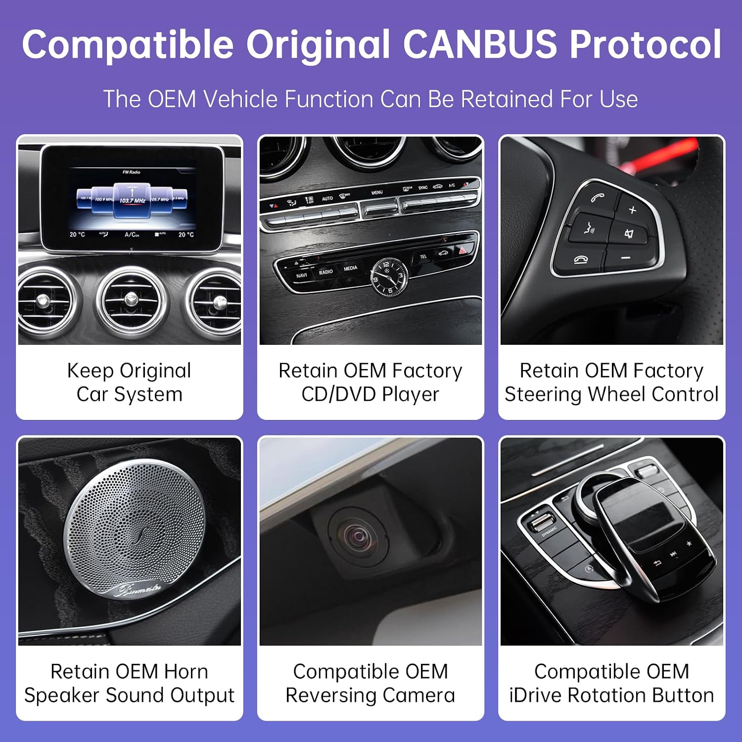 Detalle de Road Top Autoradio da 10,25 pollici con CarPlay senza fili e Android Auto per Mercedes NTG5.0/5.1/5.2 (W205/W447, 2016-2018)