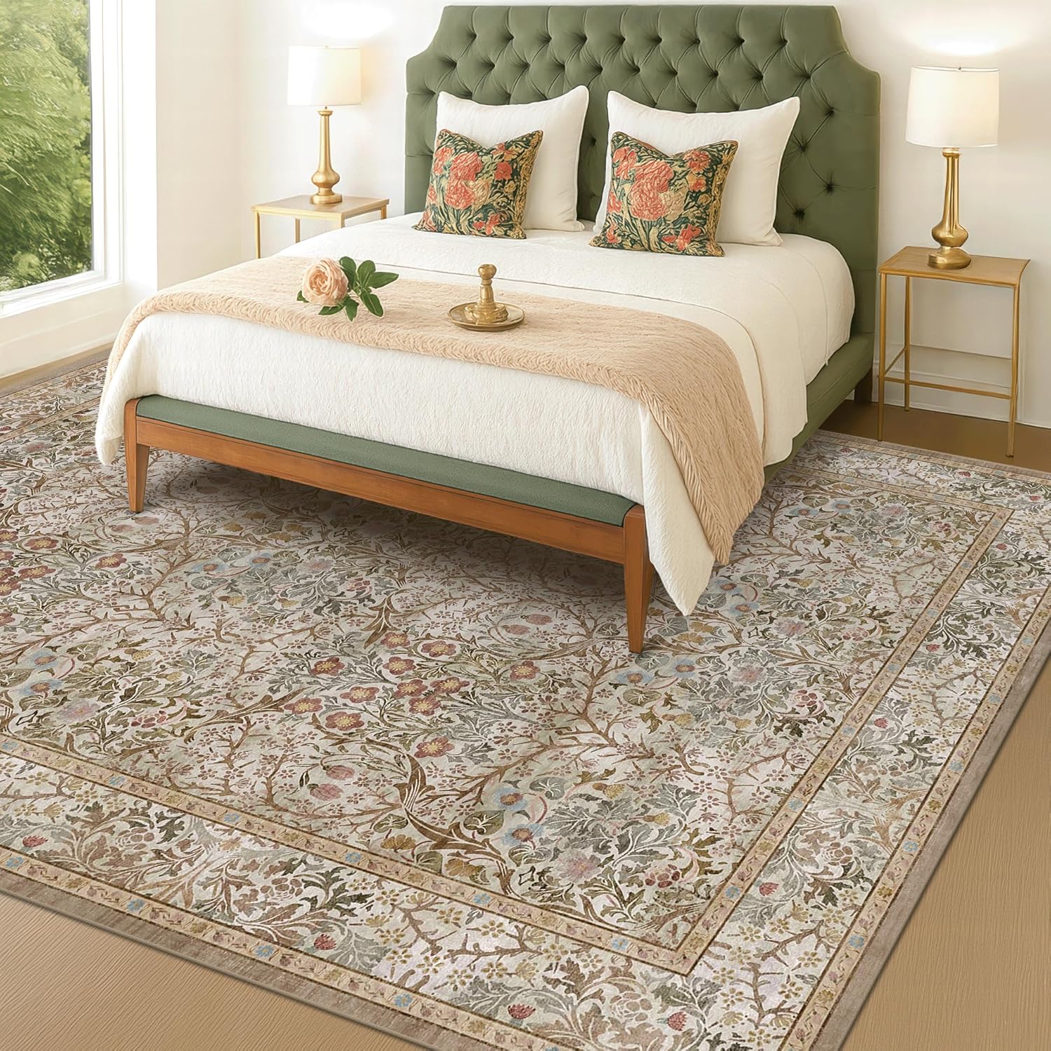 Thumbnail 5 de Hazo Haus Washable 10x14 Living Room Rug (Moss Green) — Low Pile, Non-Slip, Machine-Washable Area Rug