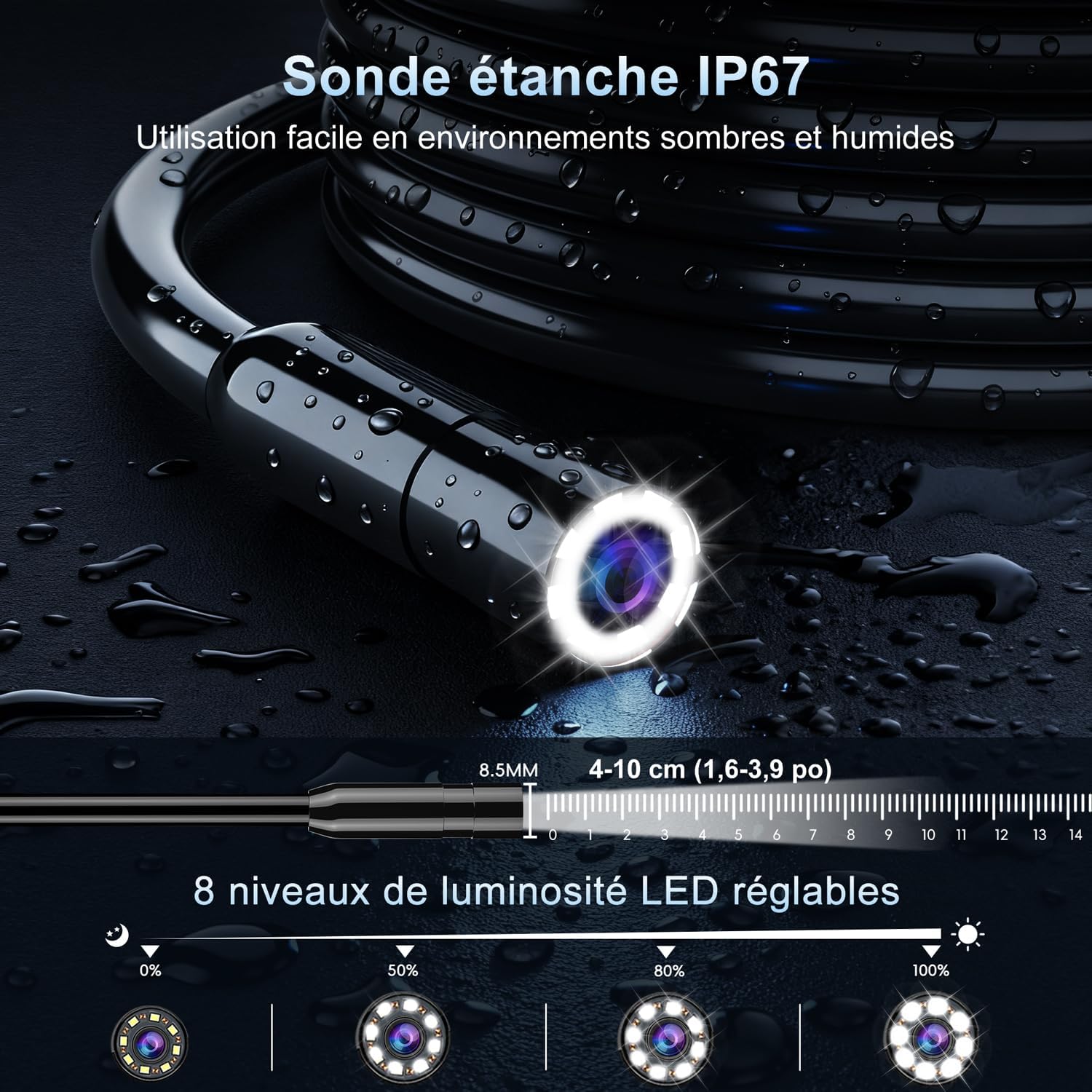 Thumbnail 3 de SKYBASIC Endoscope Industrielle : Caméra d’inspection HD 1080P avec écran 4,3 pouces et câble 20 m