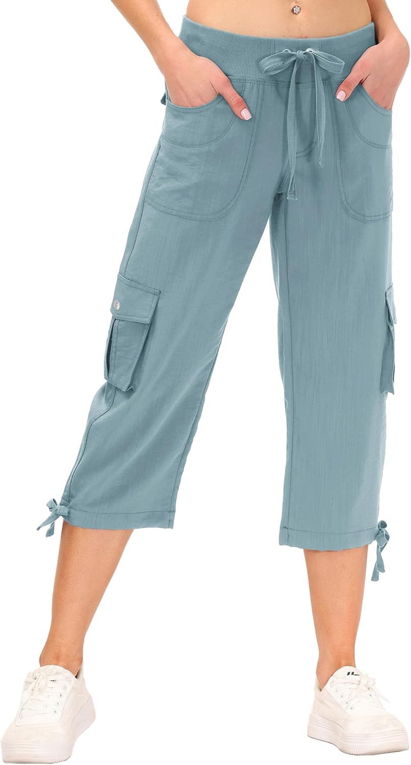 Thumbnail 1 de MoFiz Women's Relaxed-Fit Capri Pants: 3/4 Length Cargo Trousers for Everyday Comfort