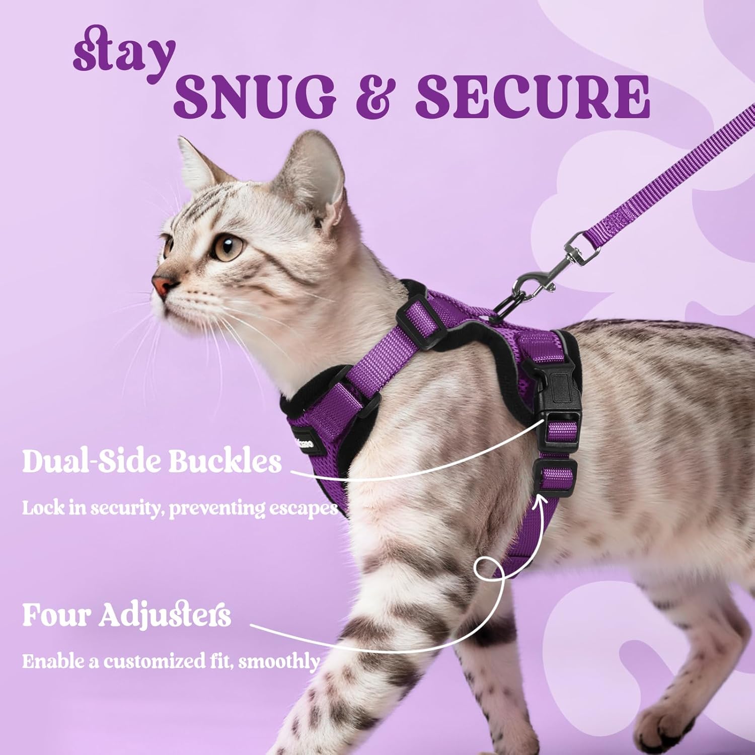 Detalle de rabbitgoo Cat Harness and Lead Set (XXS, Purple) – Escape-Proof and Reflective for Kittens and Small Cats