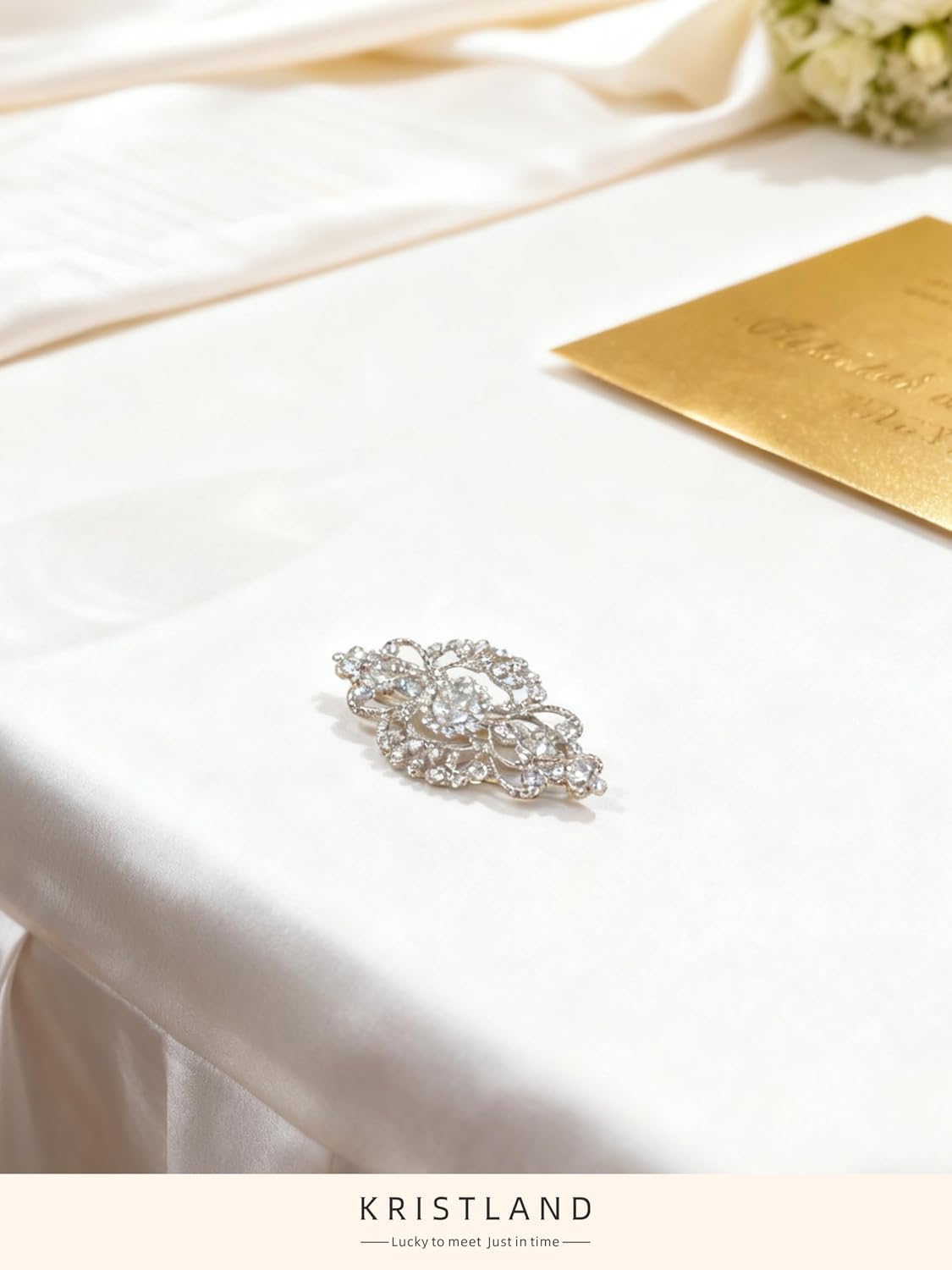 Detalle de KristLand Österreichische Kristallblumen-Brosche – Vintage-Design für Braut, Hochzeit und festliche Anlässe