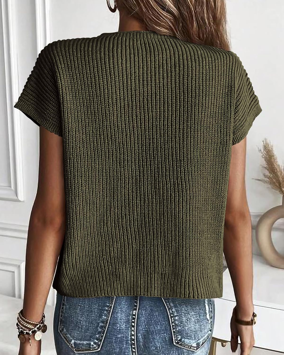 Thumbnail 1 de KIRUNDO Women’s Short Sleeve Sweater Vest (Cotton Knit Pullover Tank Top), Crew Neck Ribbed Knit