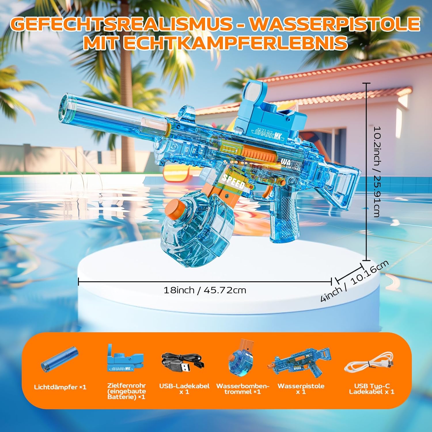 Thumbnail 4 de Wasserpistole UMP45 blau mit LED Sprühspaß