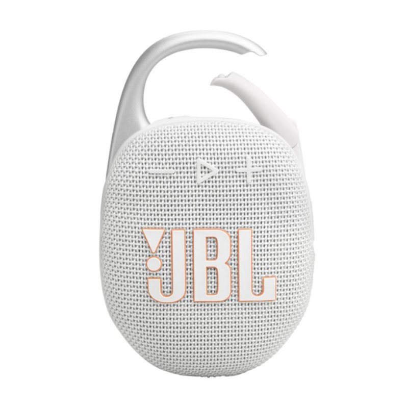 Detalle de JBL Clip 5, altavoz Bluetooth portátil de 7 W con IP67 y mosquetón, blanco