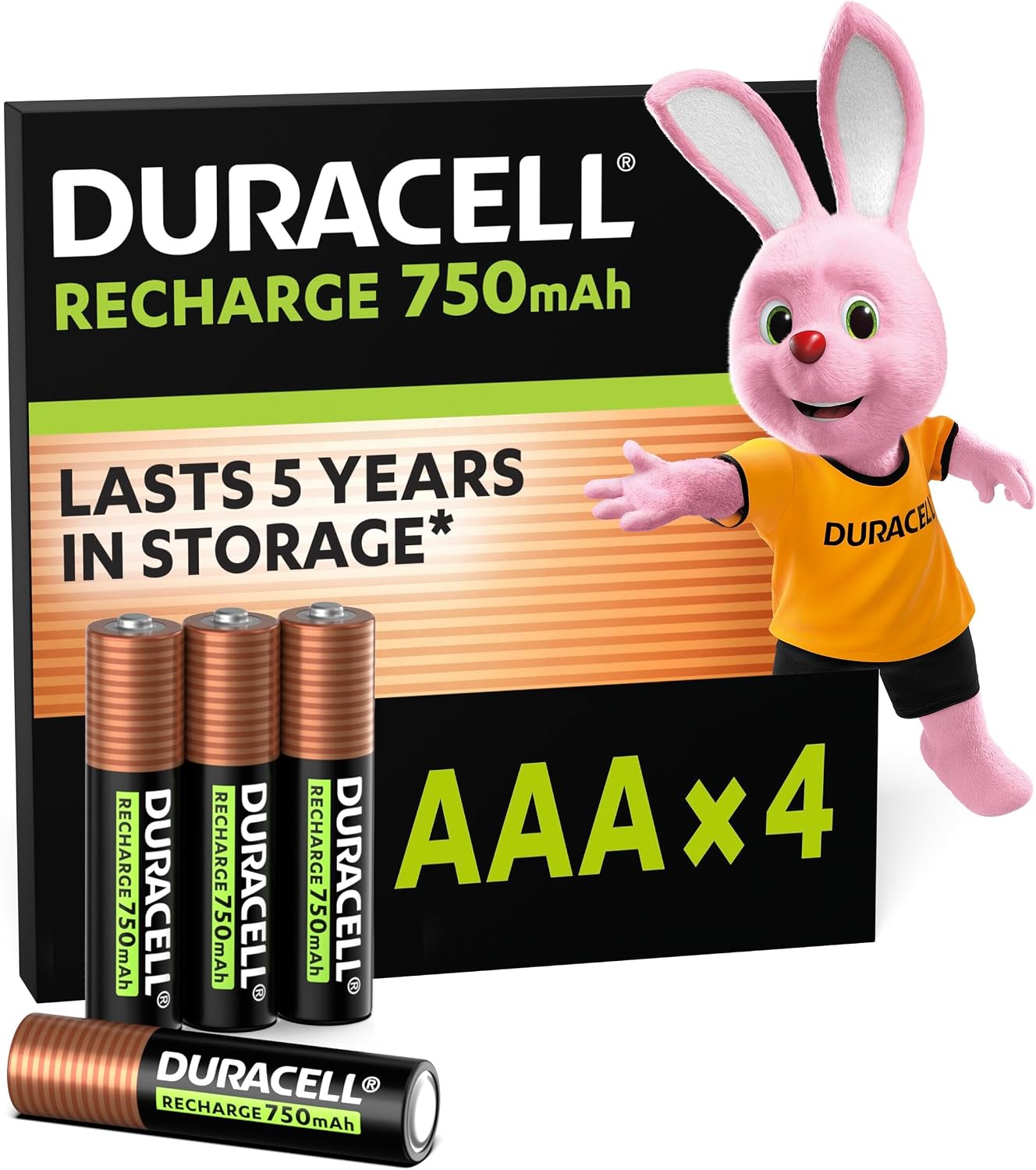 Detalle de Duracell AAA Rechargeable Batteries (Pack of 4) 750 mAh NiMH, pre-charged for up to 1000 recharge cycles