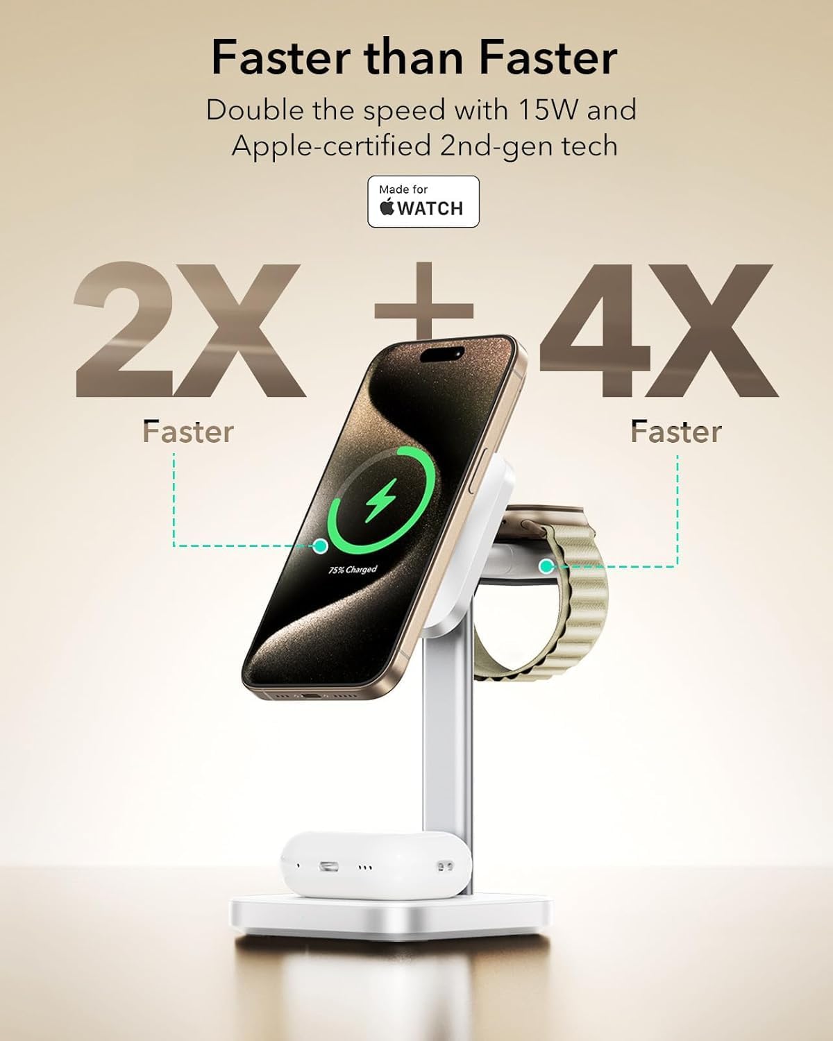 Thumbnail 1 de ESR 3-in-1 Wireless Charging Station (Certified) for Apple Watch, MagSafe iPhone & AirPods – White