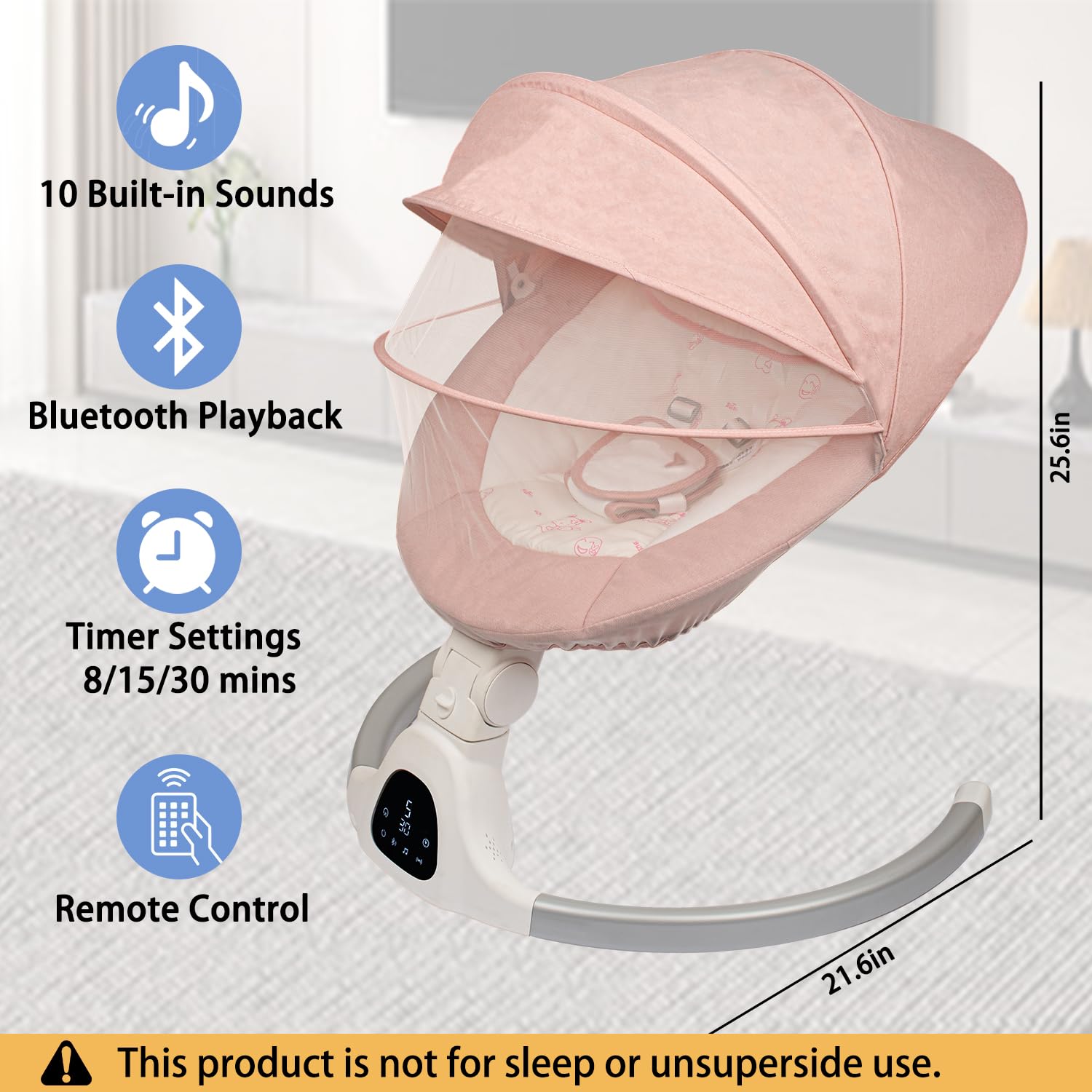 Detalle de JFOVMCYG Electric Baby Swing, 5 Speeds, Bluetooth, Timer, Pink