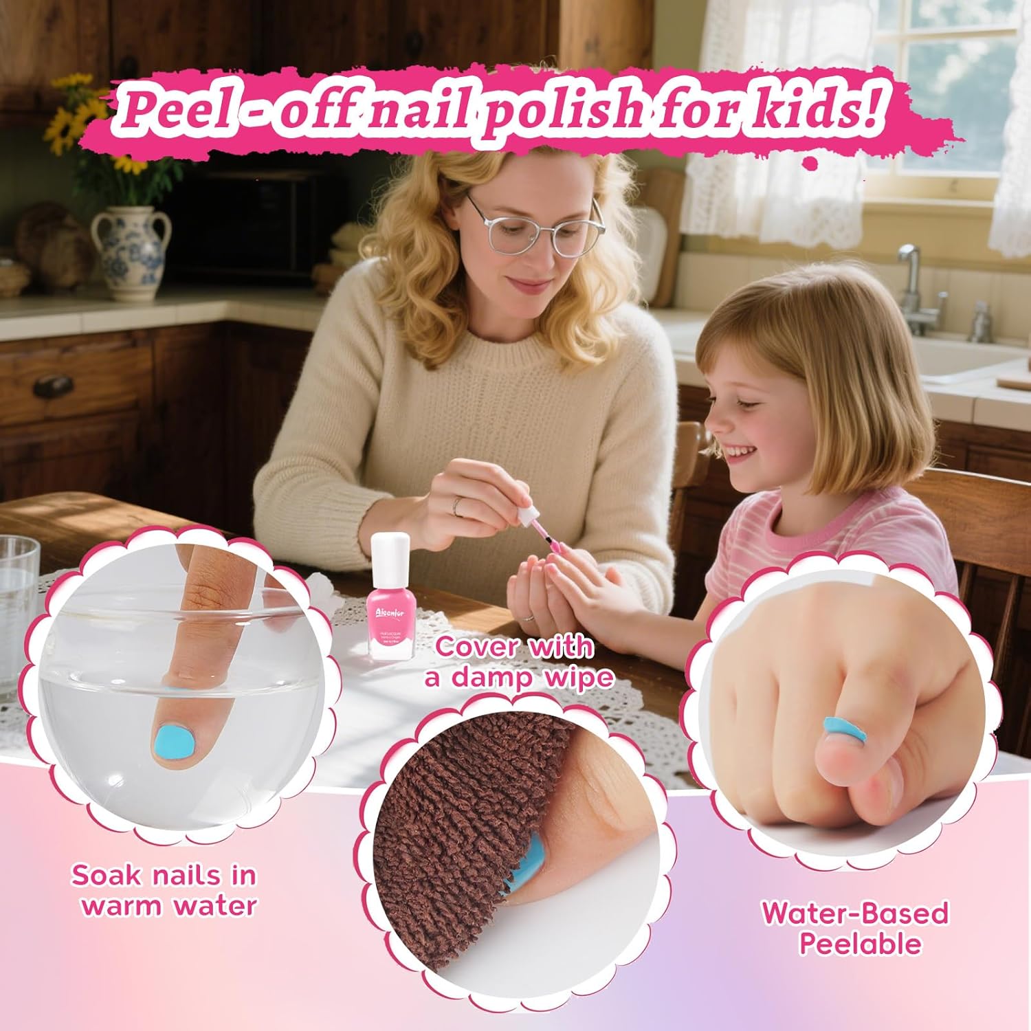 Detalle de Aieenjor Kinder-Nagellack-Set (6 Farben) – ab ca. 2–5 Jahre, wasserbasiert & abziehbar