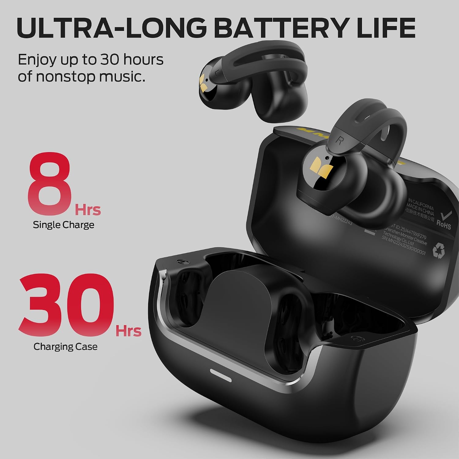 Detalle 2 de oraolo Monster Open Ear AC221 Clip-On Earbuds, Bluetooth 6.0, IPX6