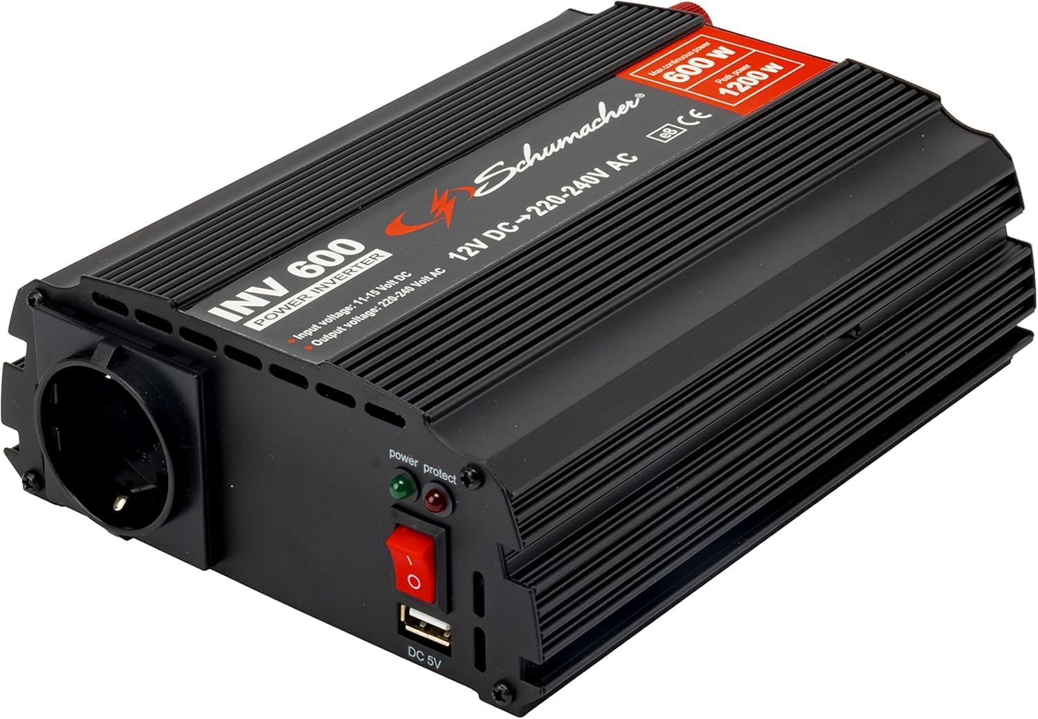 Detalle de Schumacher Electric INV600 – przetwornica 12 V na 230 V, 600 W ciągłej mocy