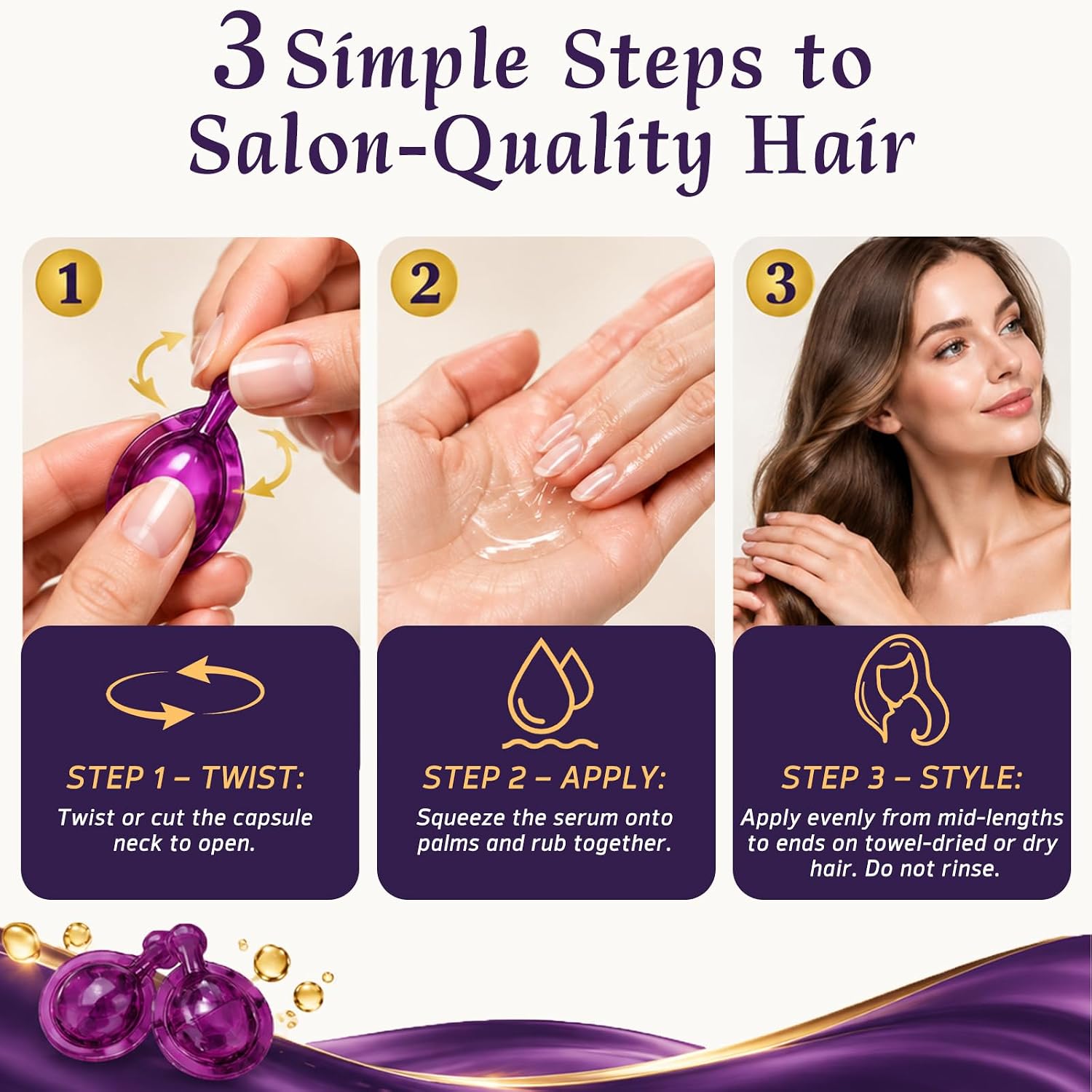 Detalle 1 de Amococo 3-Pack Hair Oil Capsules with Keratin, Argan & Jojoba Oils