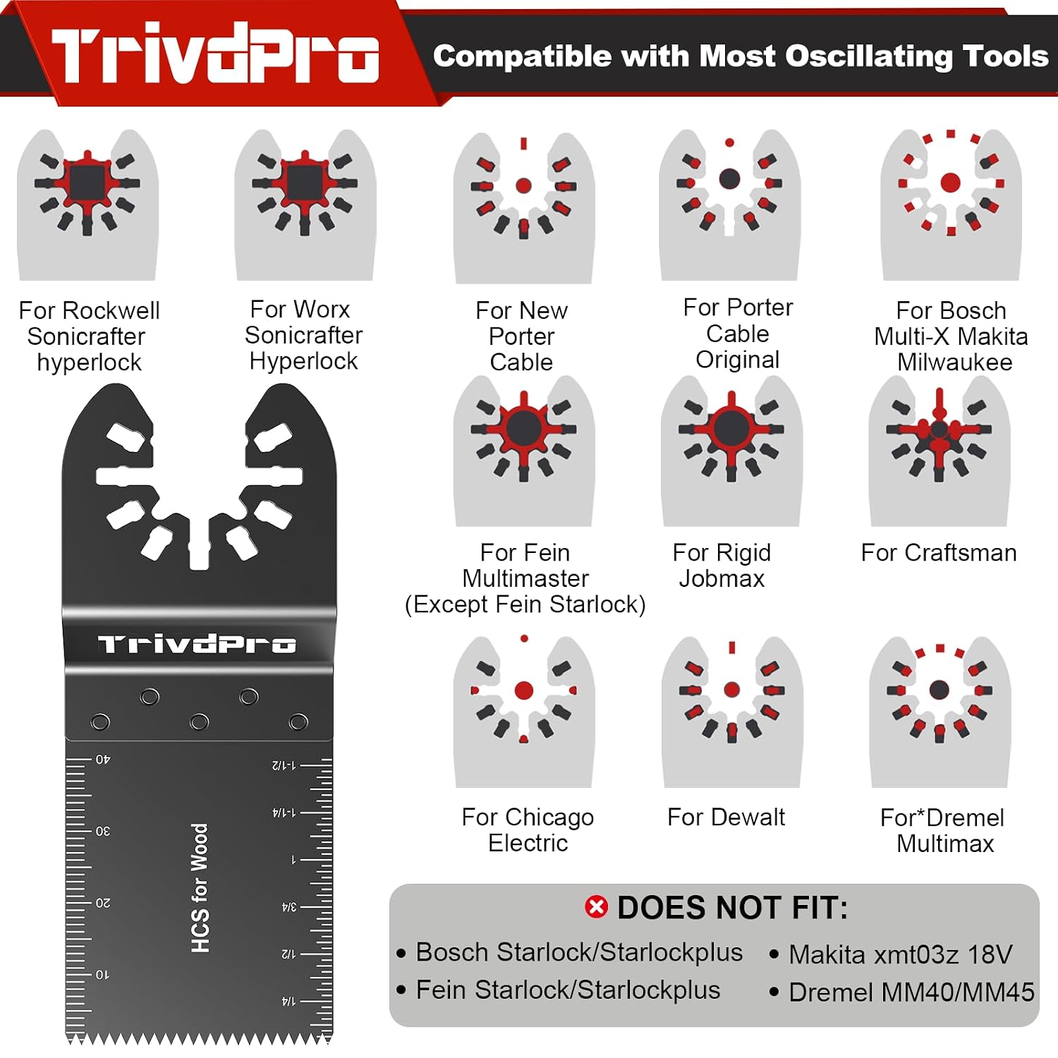 Detalle 2 de TrivdPro 24000191 100-Piece Oscillating Saw Blade Set, 1-3/8-Inch HCS