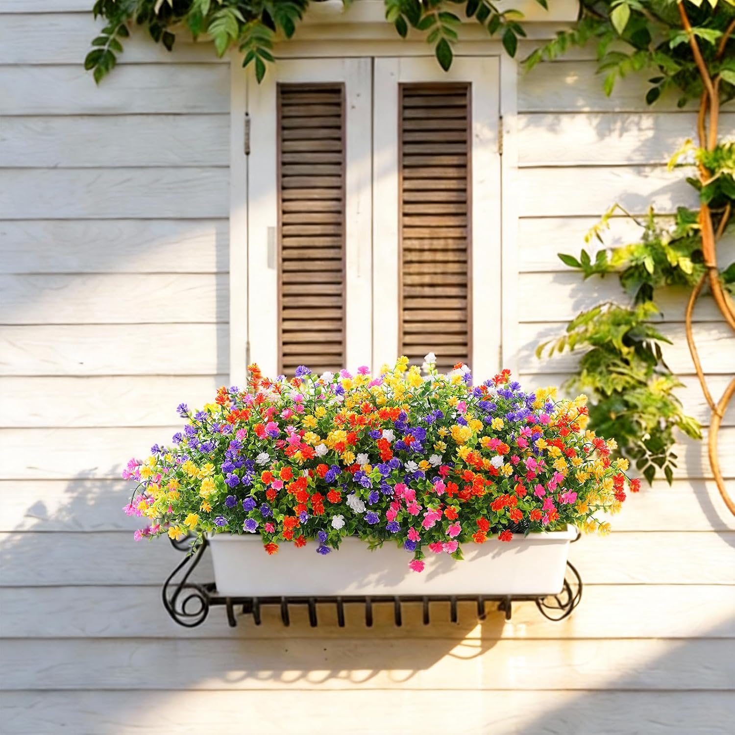Thumbnail 6 de Alupssuc 20 Bundles Outdoor Artificial Flowers – UV‑Resistant Purple, Rose, Yellow, Orange, White Faux Bushes for Garden, Porch, Vase