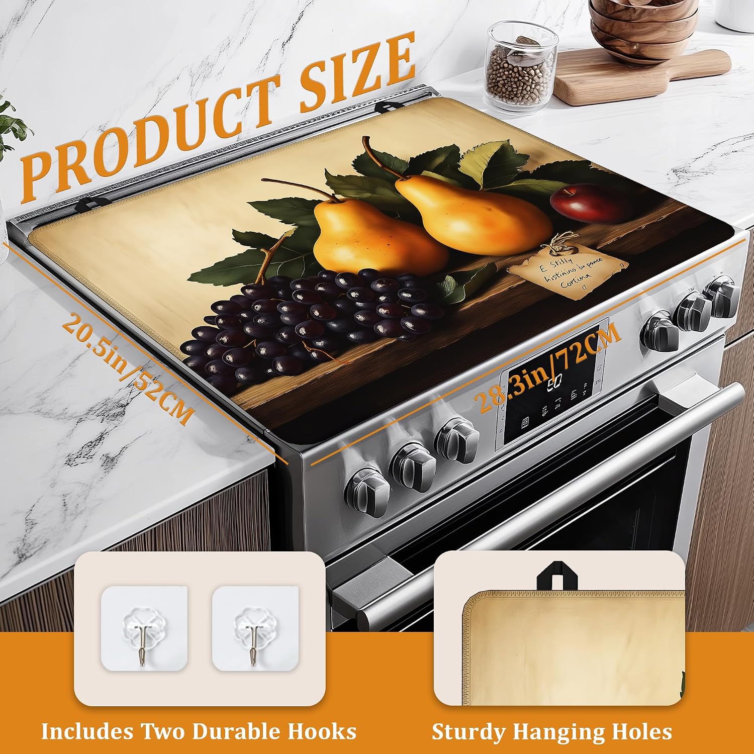 Detalle 2 de YIKTI Rustic Fruits Stove Top Cover, 28 x 20-Inch Washable Rubber Mat