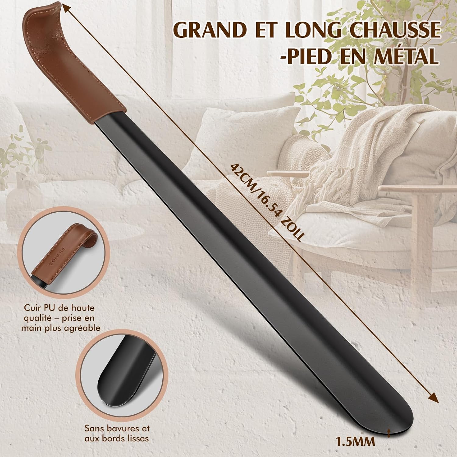 Detalle 1 de ZOMAKE chausse-pied long métal 42 cm