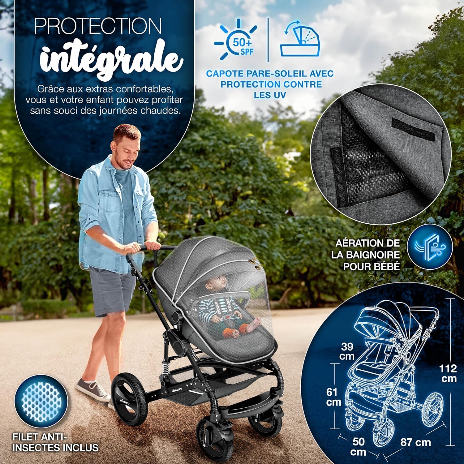 Detalle 2 de KIDUKU Poussette Combinée 3 en 1 — Trio polyvalent pour enfants (Anthracite)