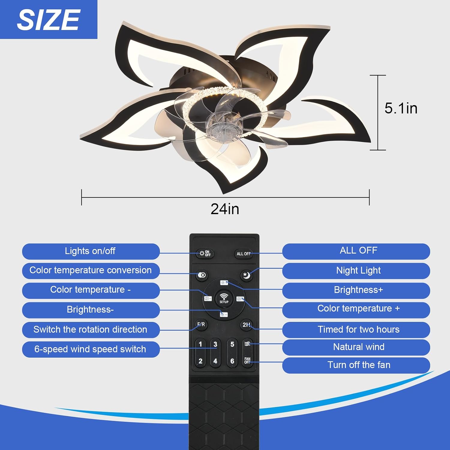 Thumbnail 6 de ZHMDJDSH ADH-CFL10 26-inch Geometric Ceiling Fan with Dimmable LED Light