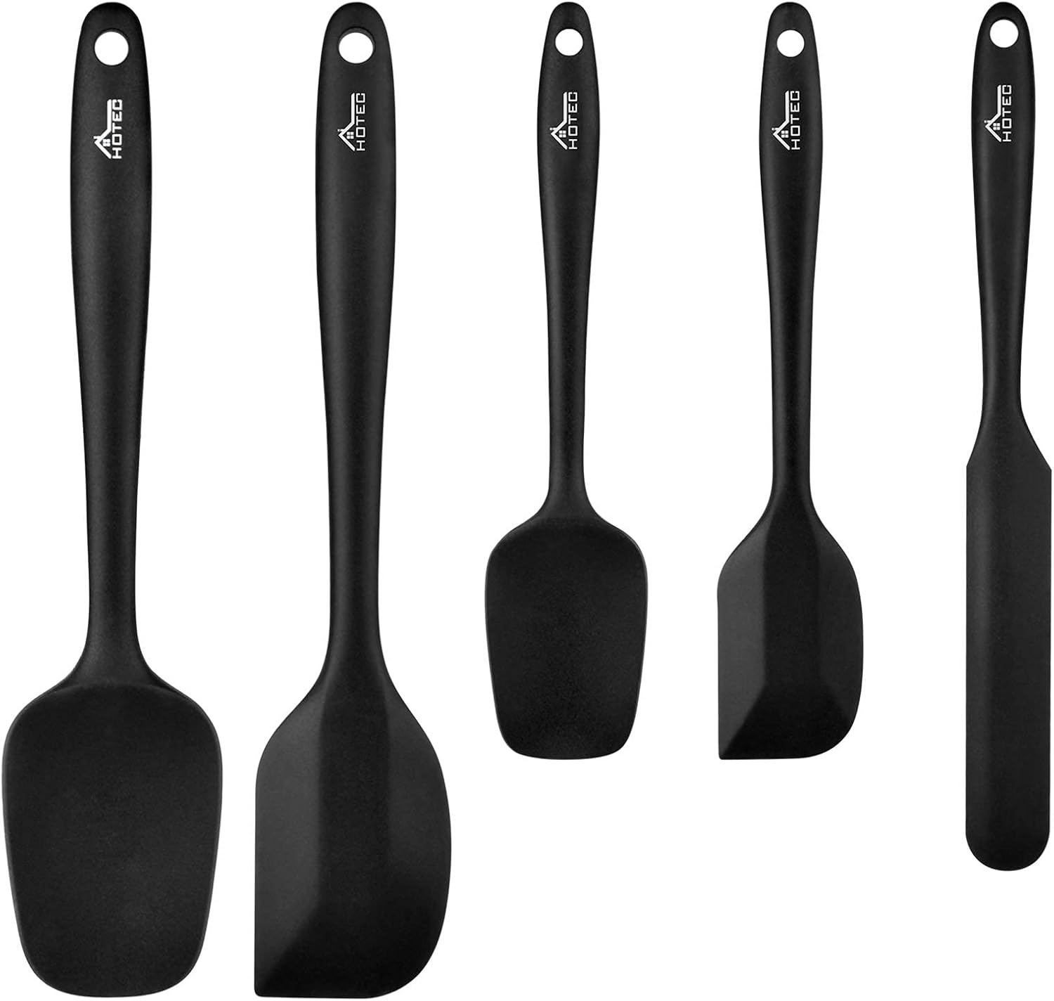 HOTEC 5-teiliges Silikon-Spatel-Set für Küche, Backen & Mischen (hitzebeständig, antihaft) – schwarz