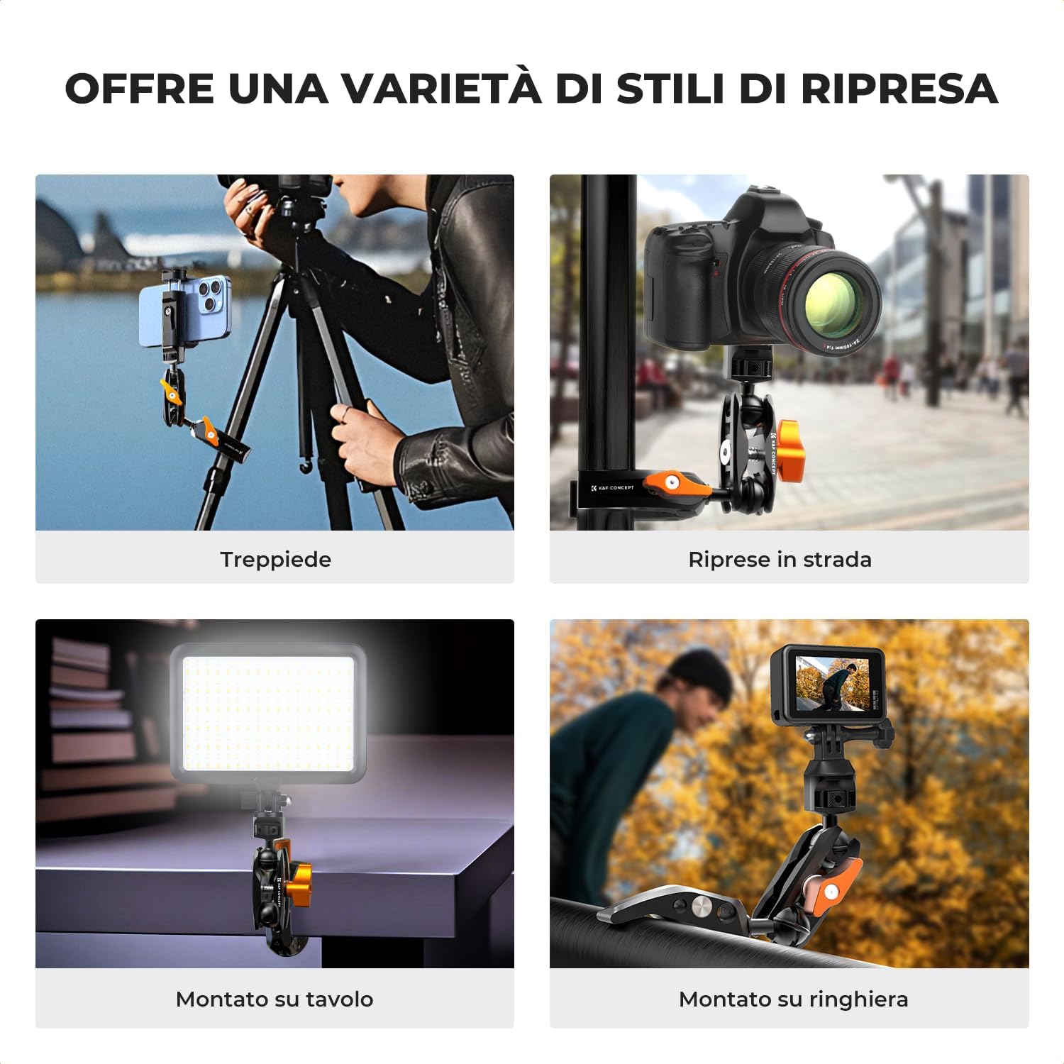 Detalle 2 de K&F CONCEPT MS13 Braccio Magico con Super Clamp e snodo a sfera 360°