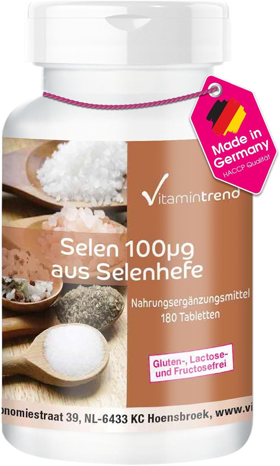 Detalle de Vitamintrend Selen 100 μg aus Selenhefe – 180 Tabletten, vegan, ohne Magnesiumstearat, in Deutschland hergestellt