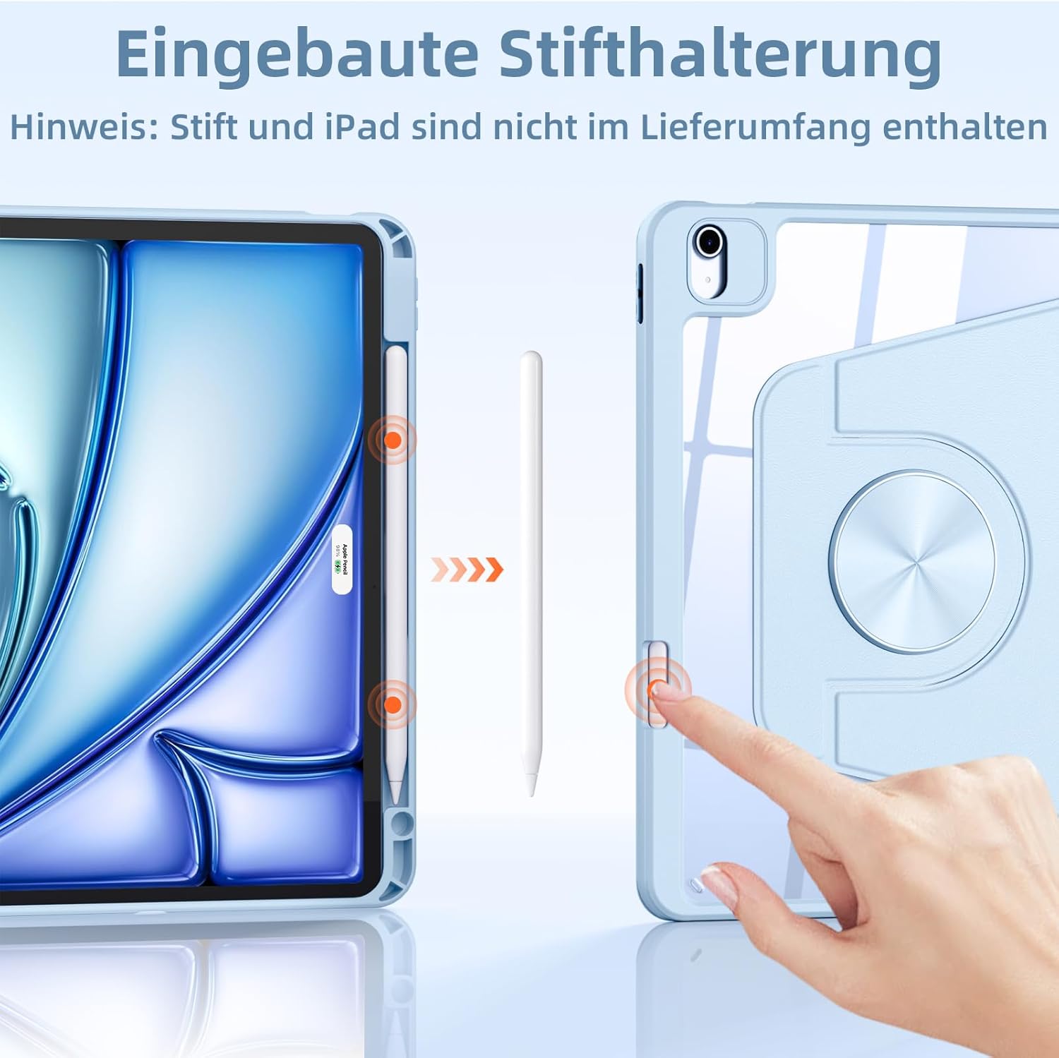 Thumbnail 4 de DriveGo 360° drehbare Hülle für iPad Air 11 Zoll und iPad Pro 11 Zoll – Transparent-Rückseite, Stifthalter, Hell Blau