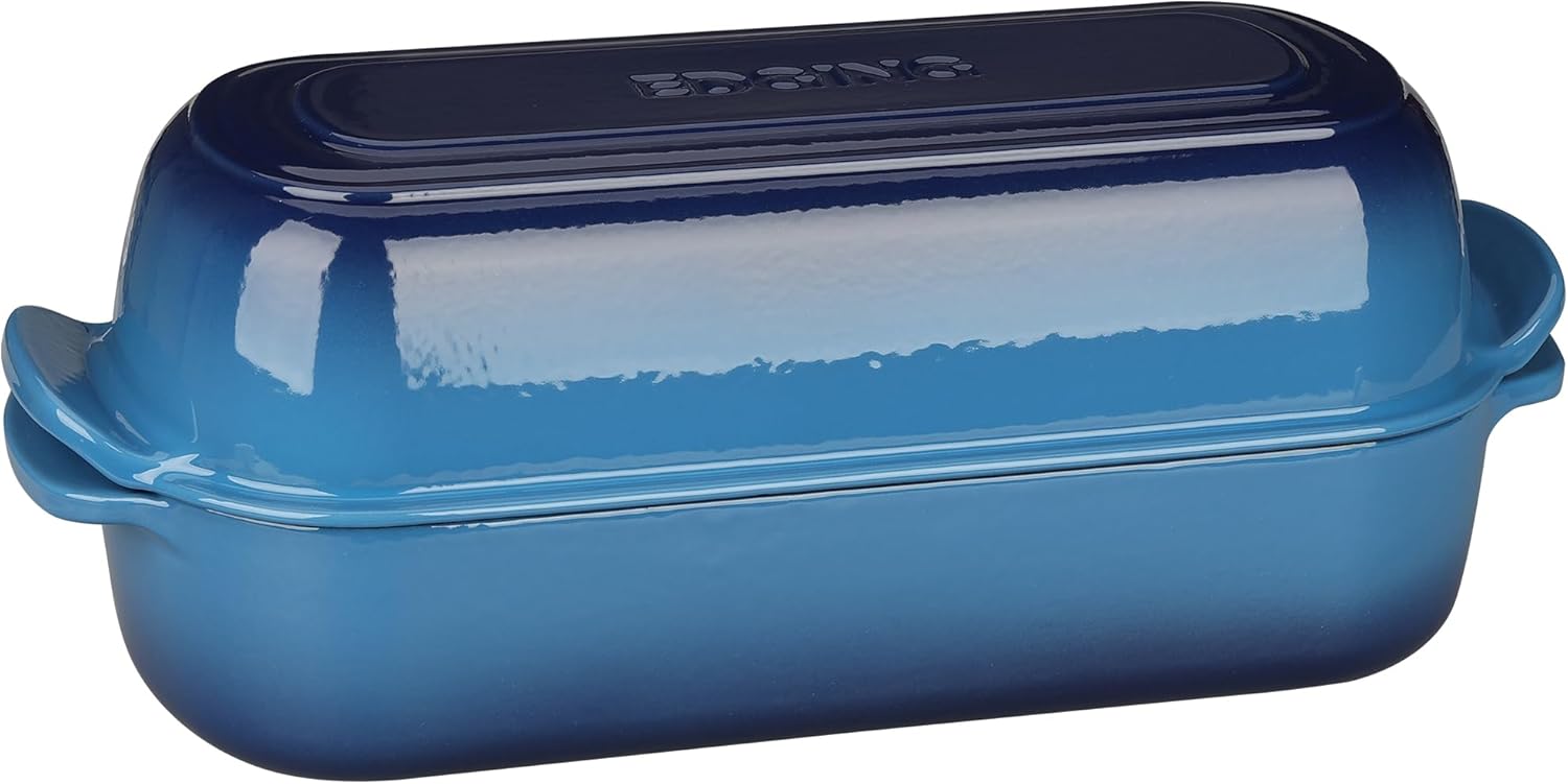 Thumbnail 6 de EDGING CASTING Enameled Cast Iron Loaf Pan with Lid (12.5 x 5.5 in, 5qt, Lake Blue)