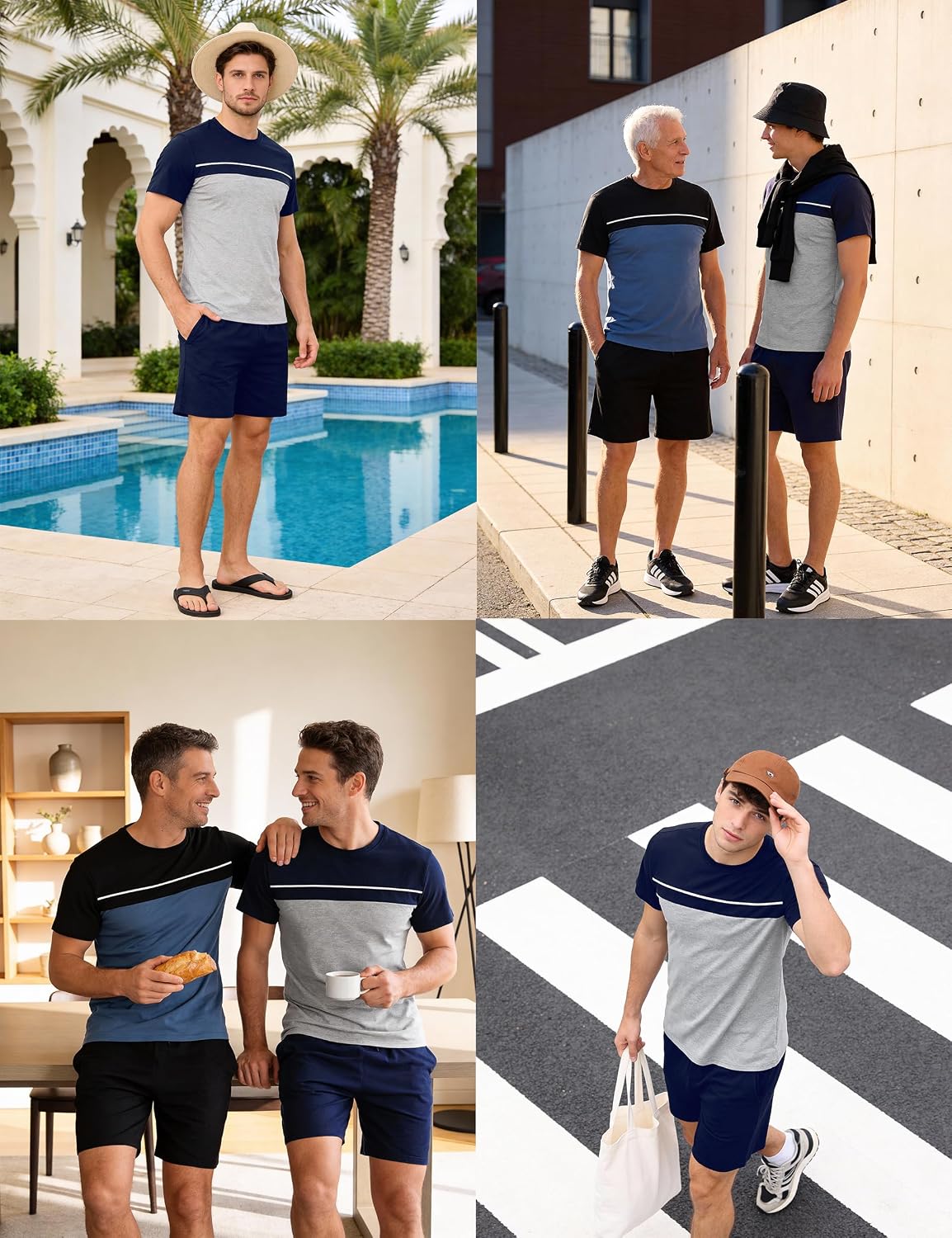Detalle de Bresdk Ensemble de Pyjama Court pour Homme Été – Doux et Confortable, Manches Courtes + Short