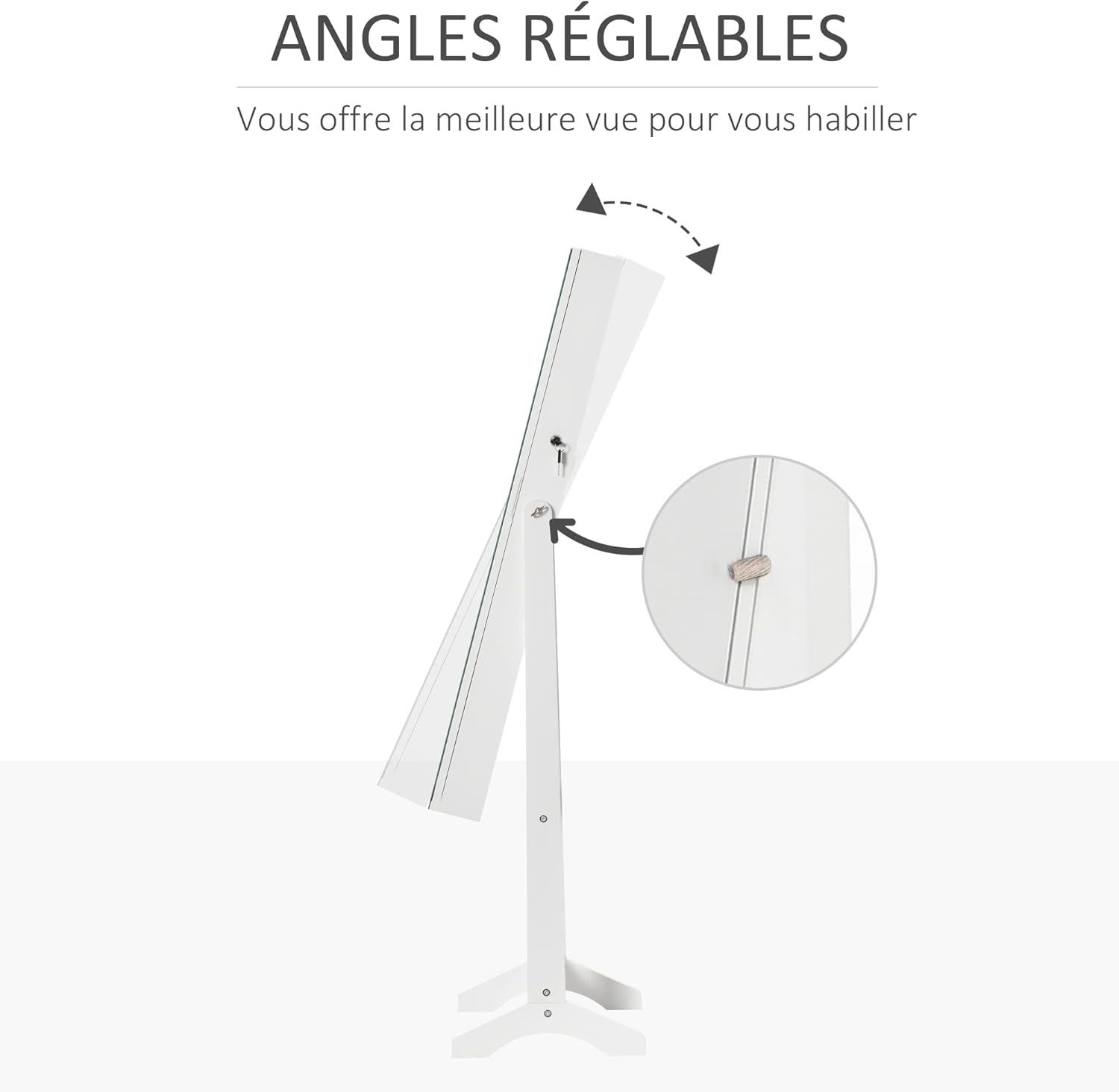 Detalle de HOMCOM armoire à bijoux LED sur pied avec miroir et écran tactile blanc