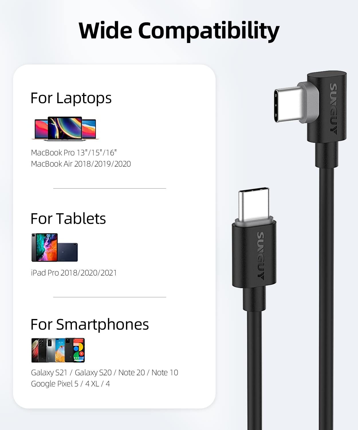 Thumbnail 6 de SUNGUY Angled USB-C to USB-C Cable (90°) – 1.5m, 2-Pack, 60W PD Fast Charge