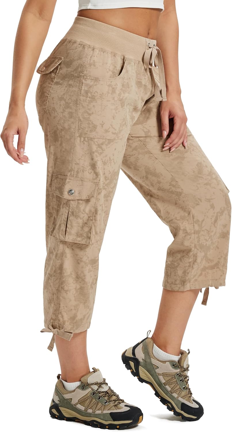 Detalle de MoFiz Women's Cargo Capris with 6 Pockets, Quick-Dry Stretch Fabric