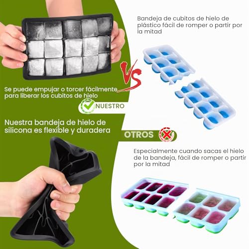 Thumbnail 3 de Sinnsally Pack de 3 cubiteras de silicona con tapa, cubitos XXL 3,5 cm para cócteles y bebidas