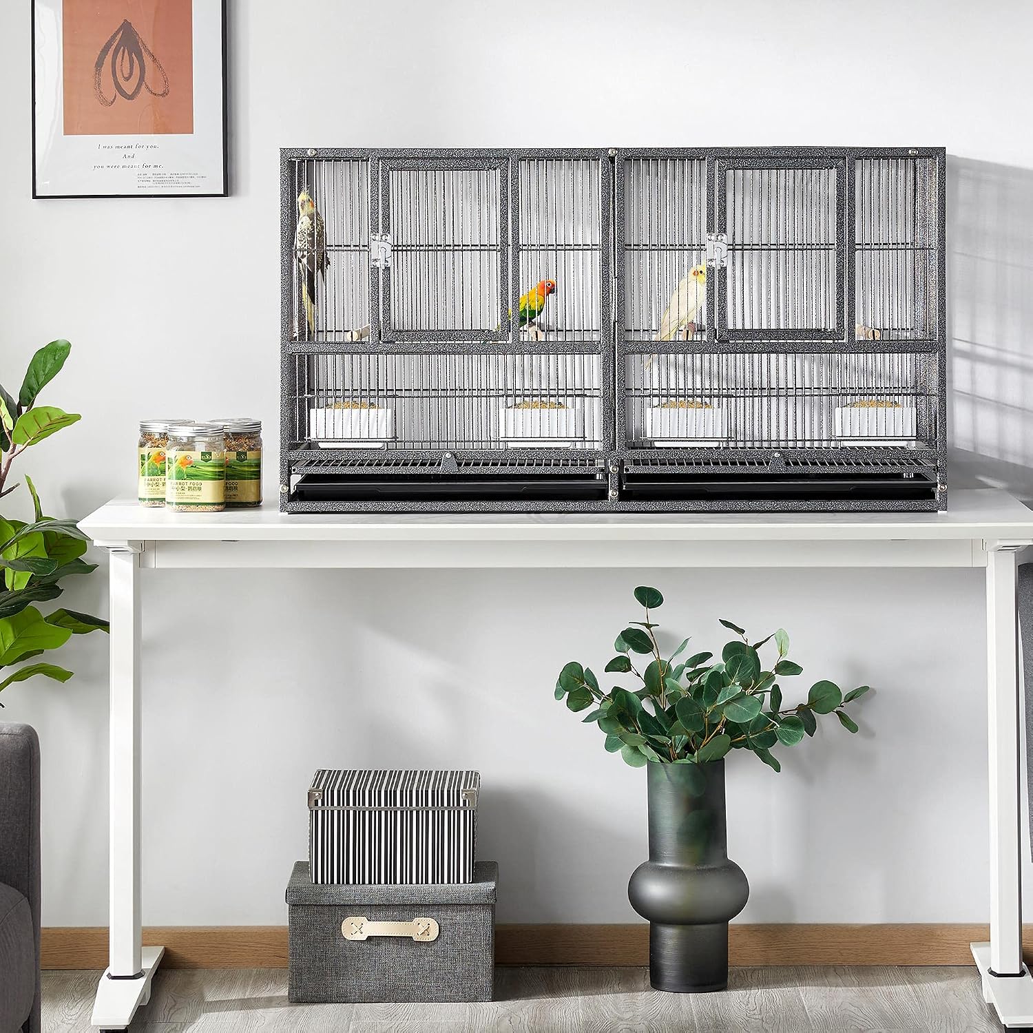 Detalle de Yaheetech Cage Oiseau Volière 95,5 x 45,5 x 52,5 cm – double espace, métal antirouille