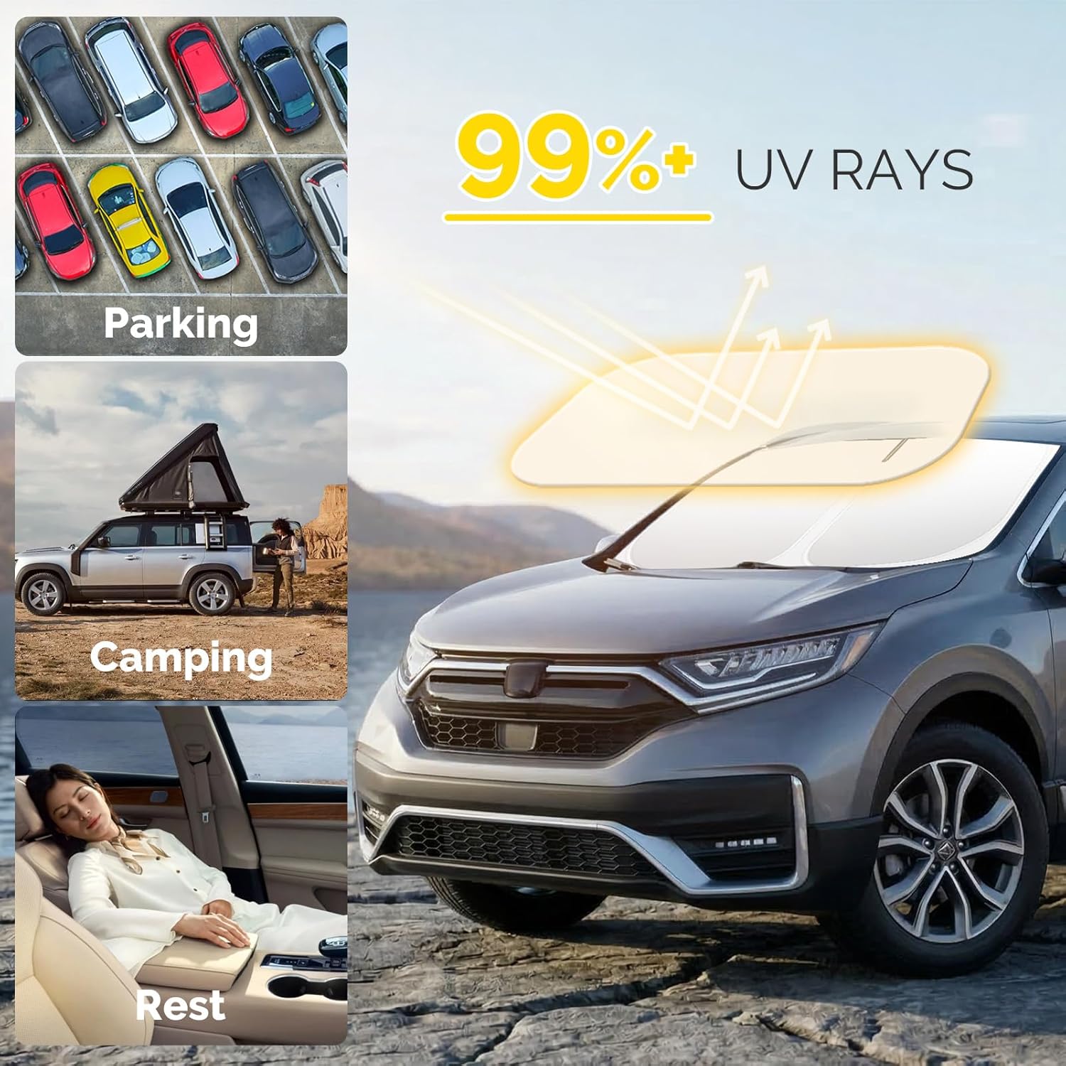Detalle de SHINEHOME Honda CRV Windshield Sun Shade (2017–2022): Quick-Install UV Protection for a Cooler Cabin