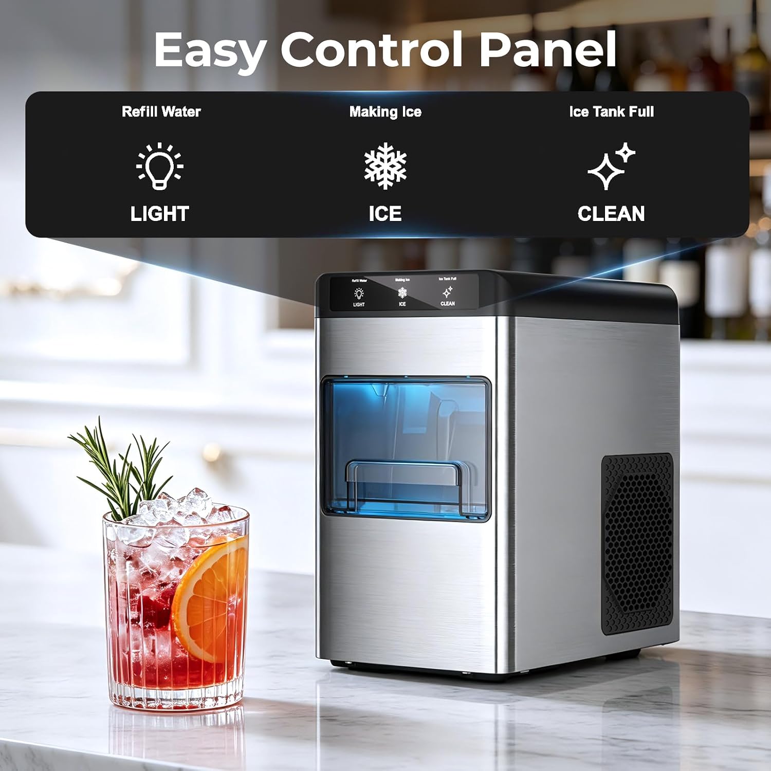 Detalle de Electactic CB24M-C Nugget Ice Maker, Stainless Steel, 35 lb/Day