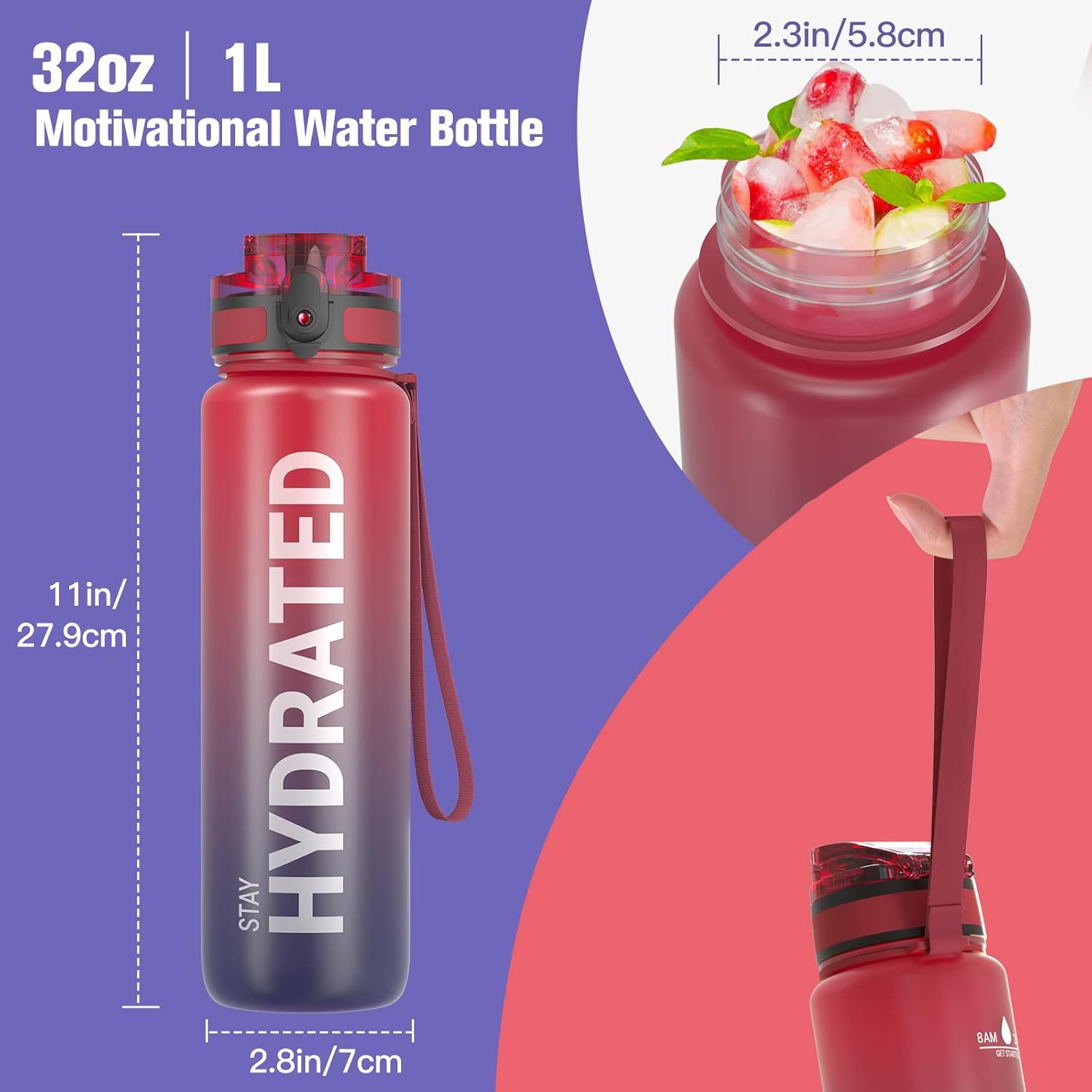 Detalle de Sahara Sailor WBW001 32 oz Tritan Water Bottle with Time Markers