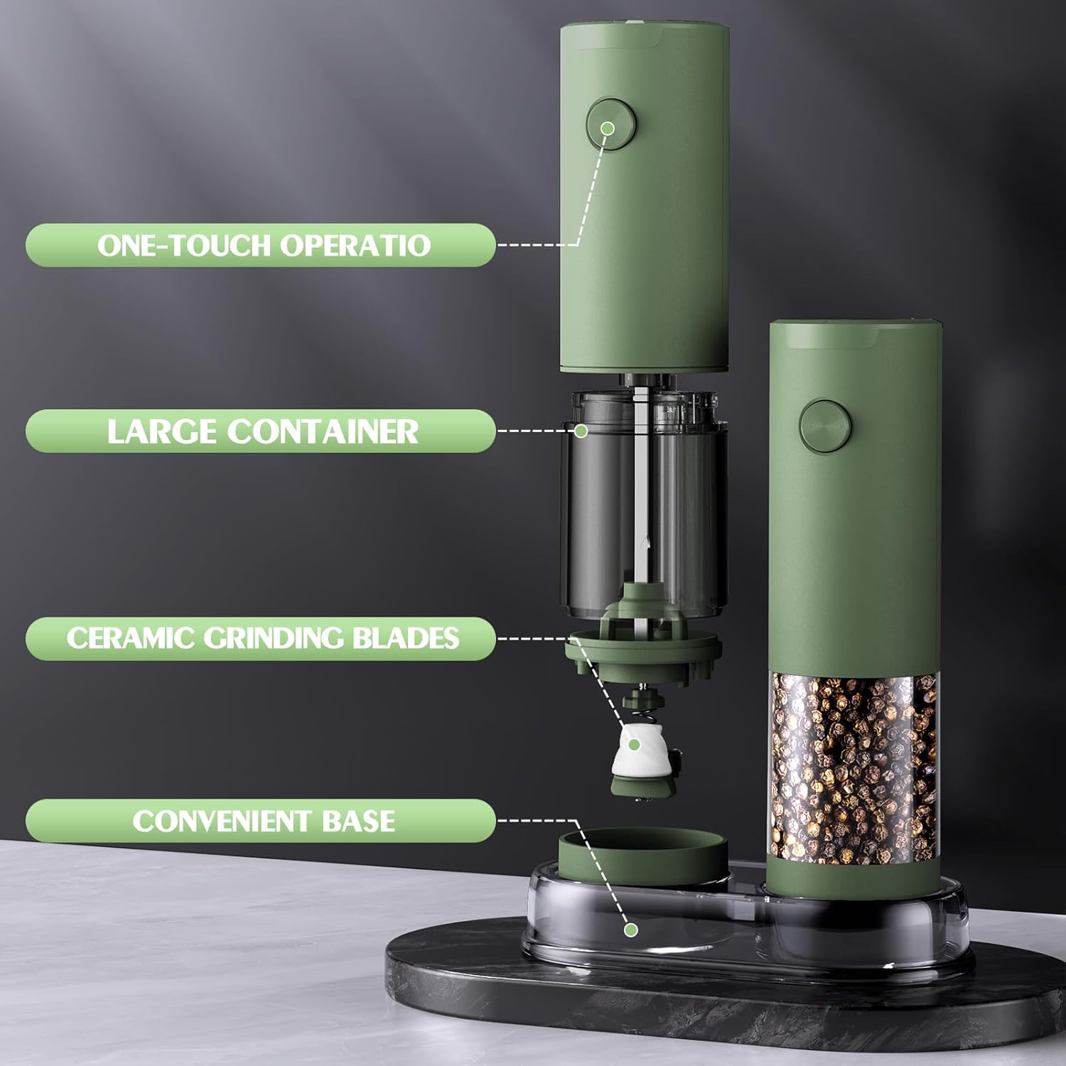 Thumbnail 6 de Salt and Pepper Grinder Set Mom Gifts: Electric One-Handed, Adjustable Coarsegrind with LED Light