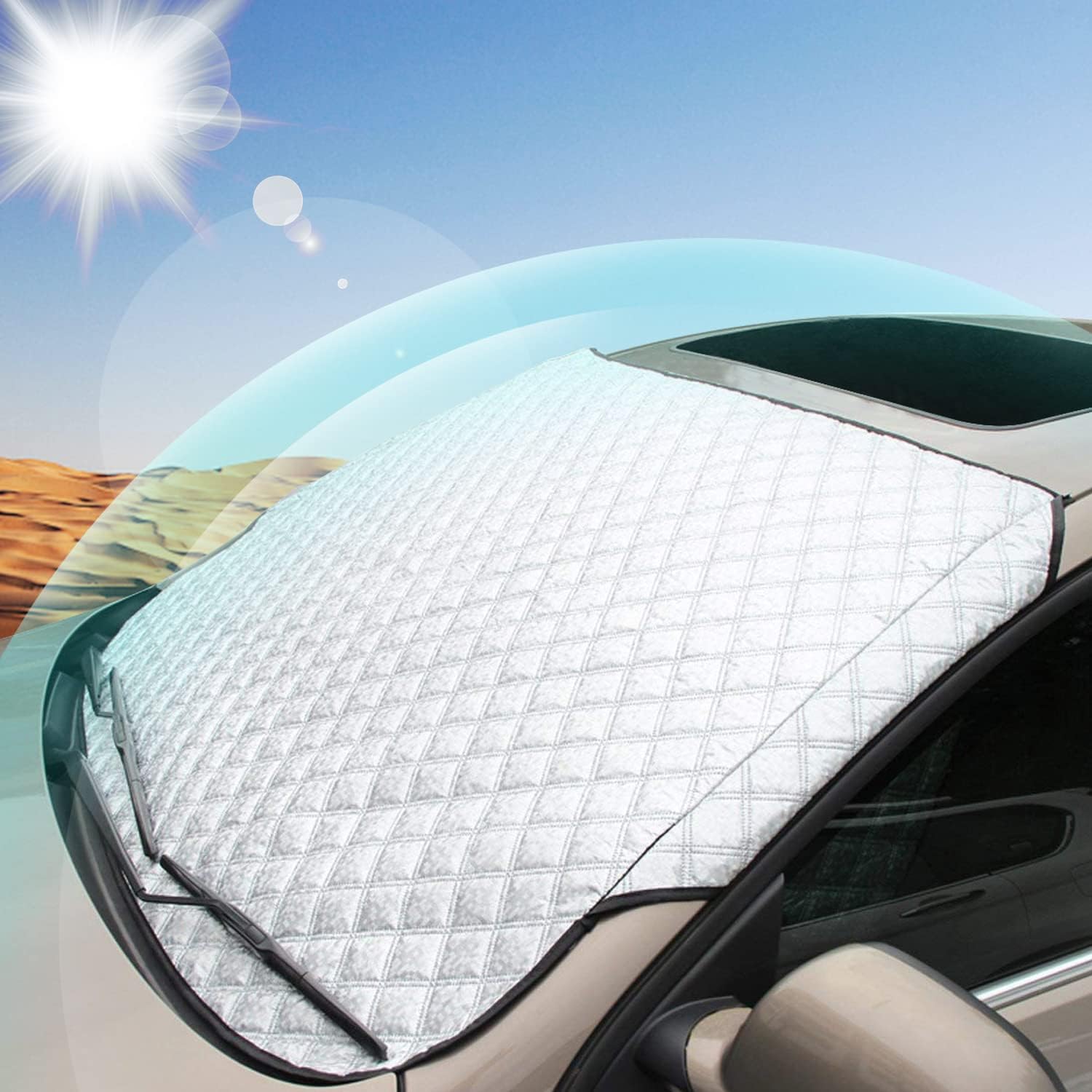 Thumbnail 1 de SMALUCK Car Windscreen Cover Sun Shade (145x100 cm) – 4-Layer UV, Frost and Dust Protection