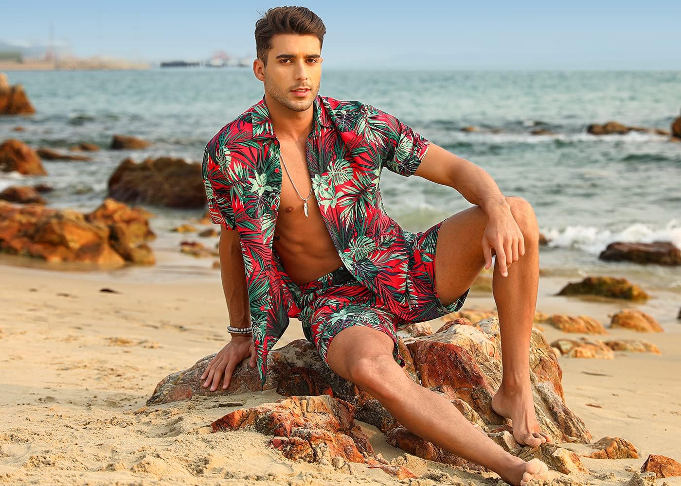 Detalle 2 de EISHOPEER Men's Hawaiian Set, Viscose Blend