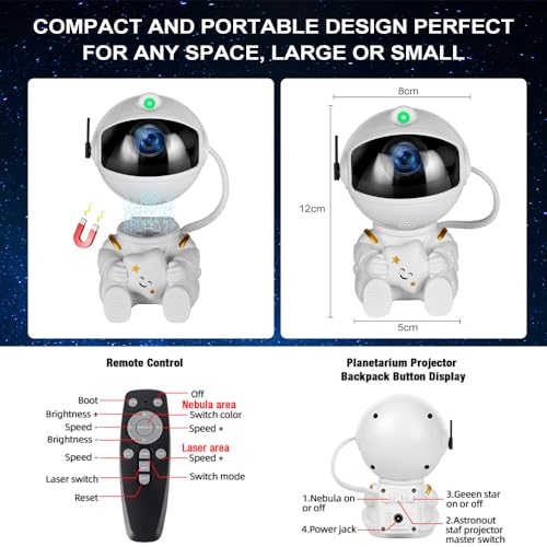 Detalle 2 de MAZ-TEK Astronaut Galaxy Star Projector – 360° Nebula Lights with Remote, Timed Rotation
