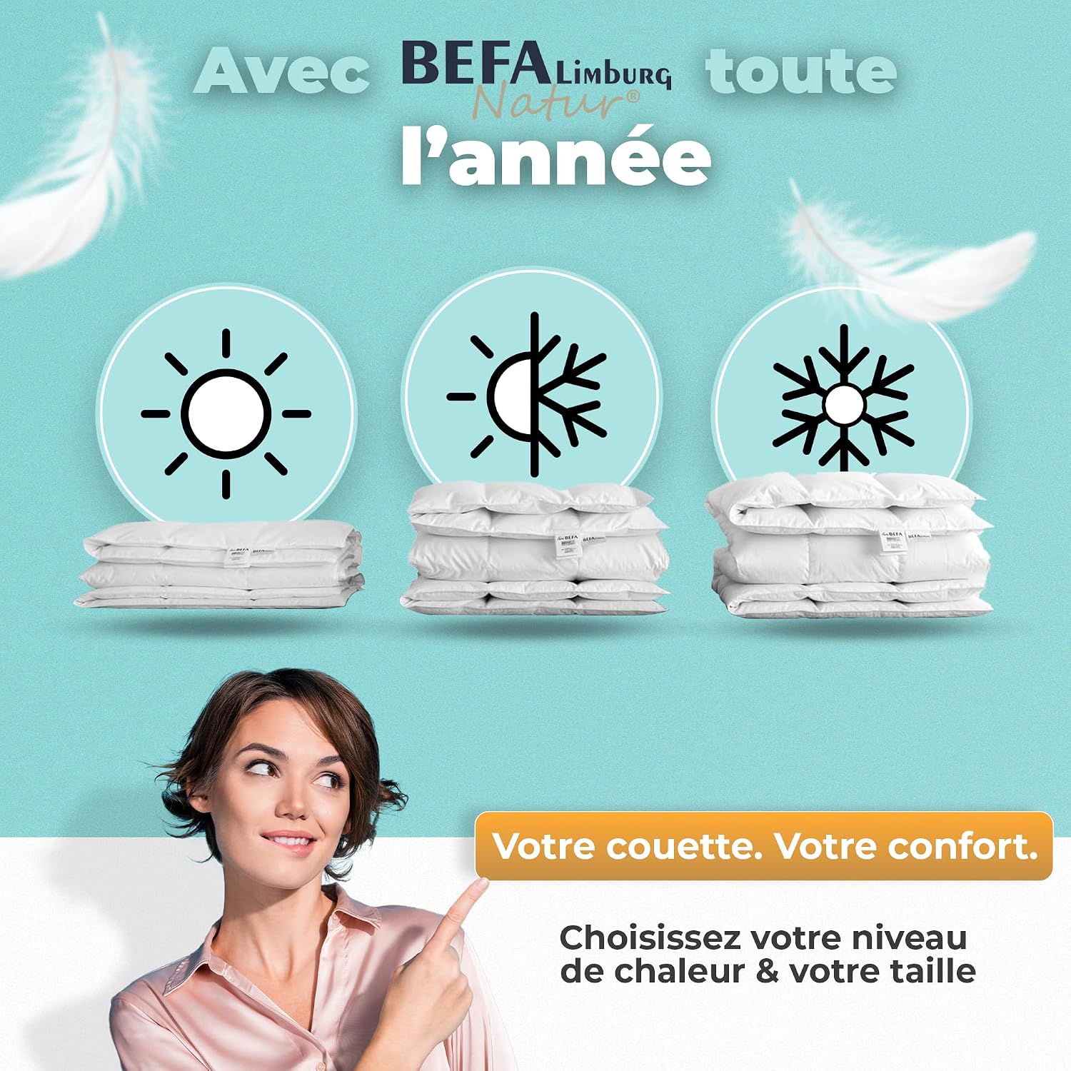 Detalle de Couette toutes saisons BEFA NATUR en duvet 90/10, 155x220 cm
