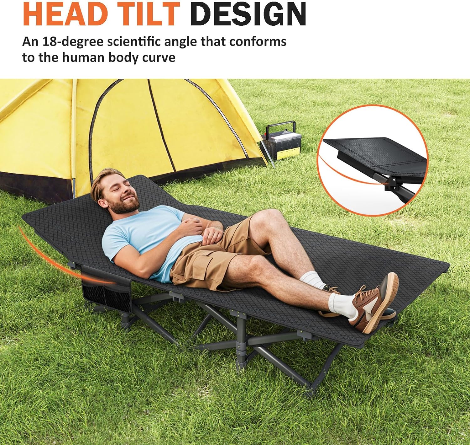 Thumbnail 5 de Portable camp bed with cushion, 450 lbs cot