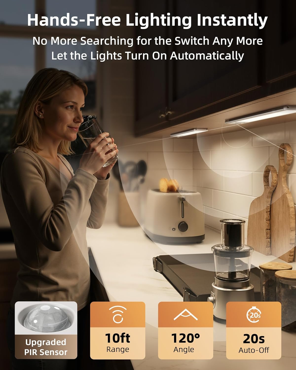 Thumbnail 2 de EZVALO under cabinet kitchen lights (2-pack) with motion sensor, 80 LEDs and rechargeable battery